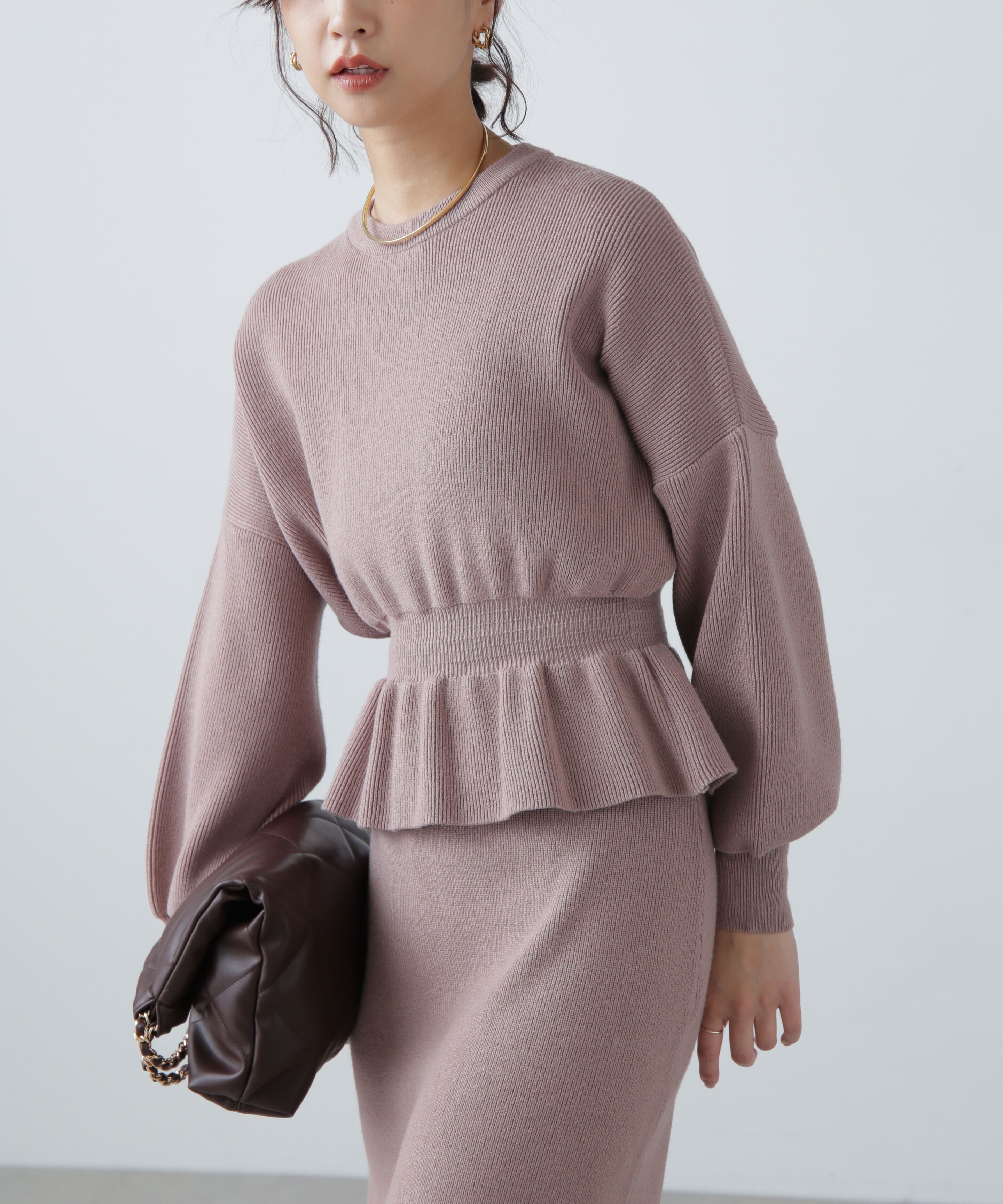  「ペプラムニットセットアップ」|ワンピース|