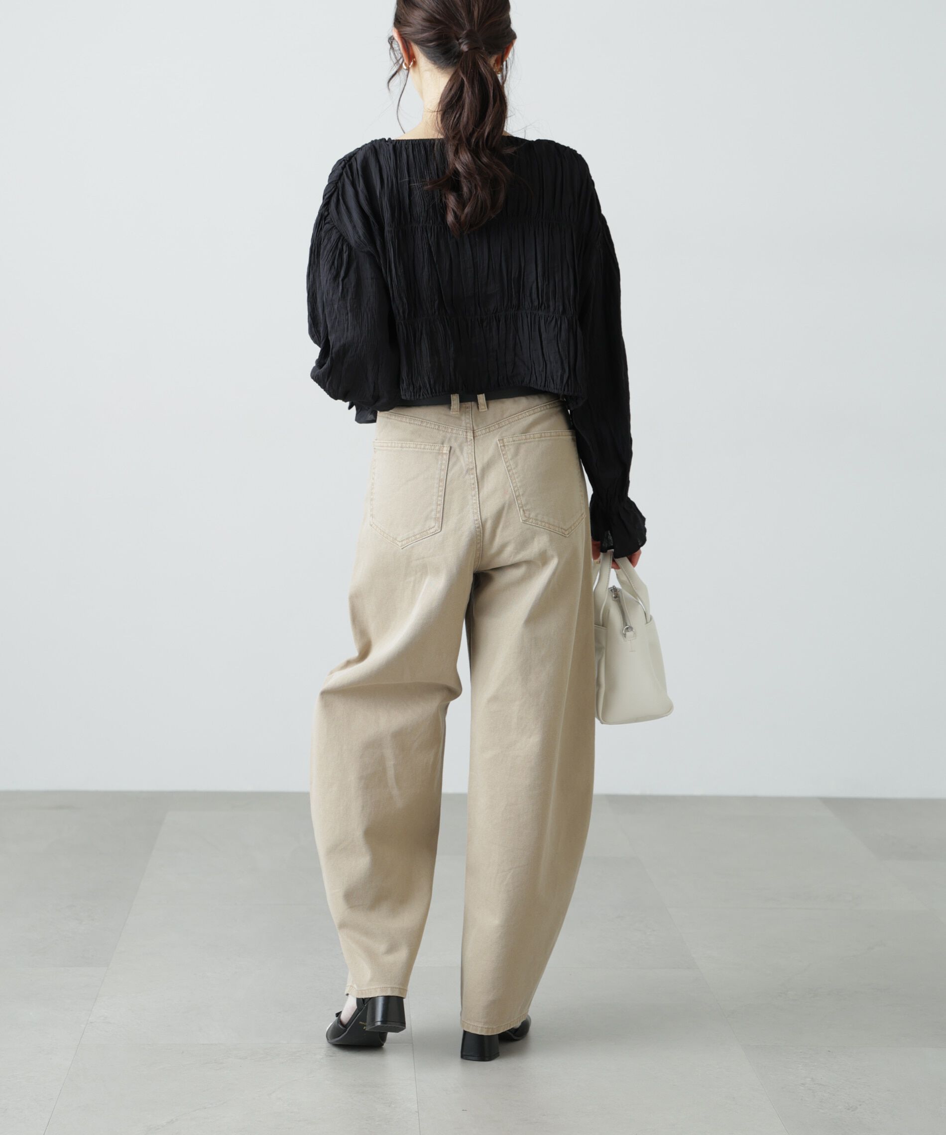  「シアーギャザー前開き短丈ブラウス」|シャツ・ブラウス|