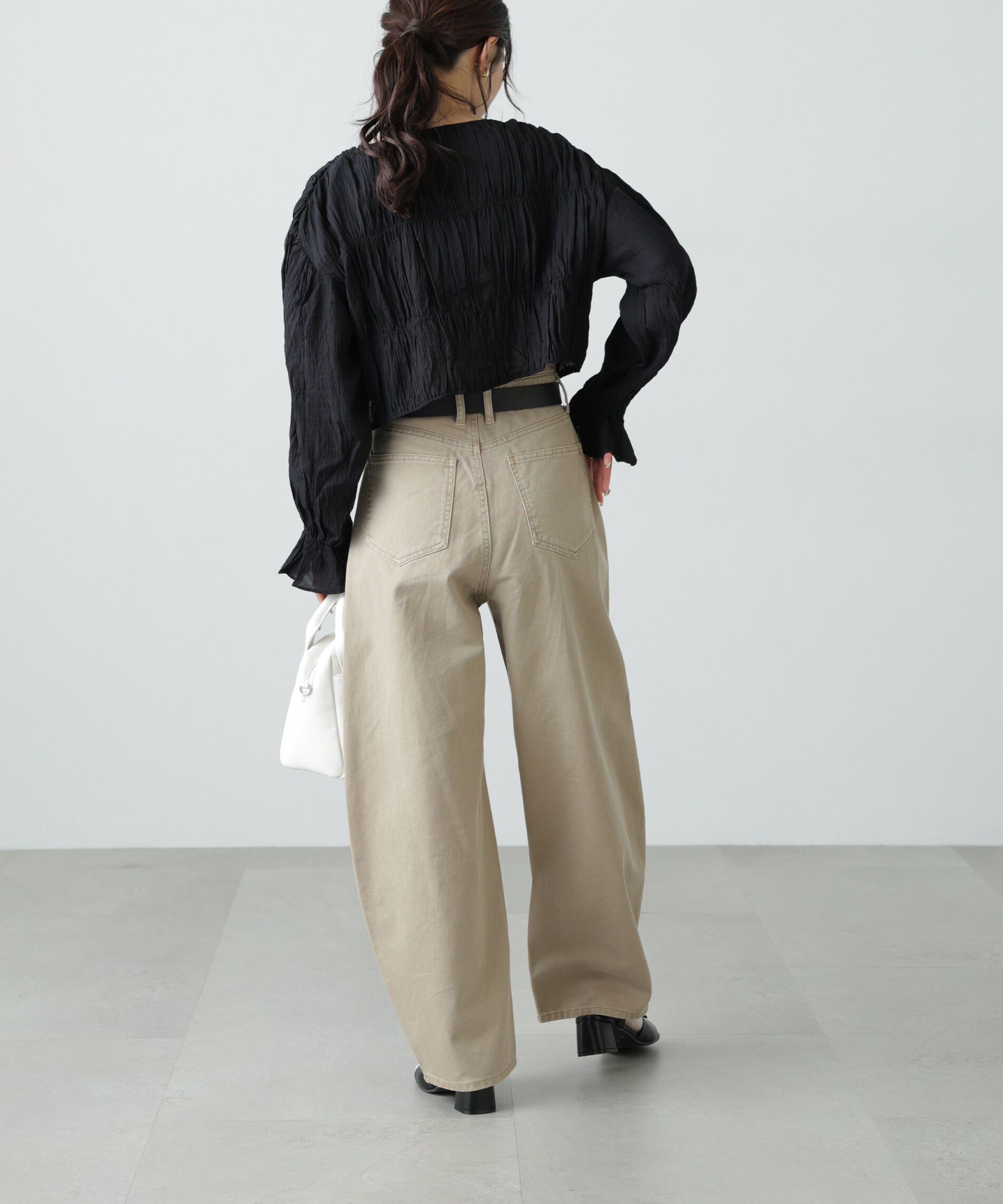  「シアーギャザー前開き短丈ブラウス」|シャツ・ブラウス|