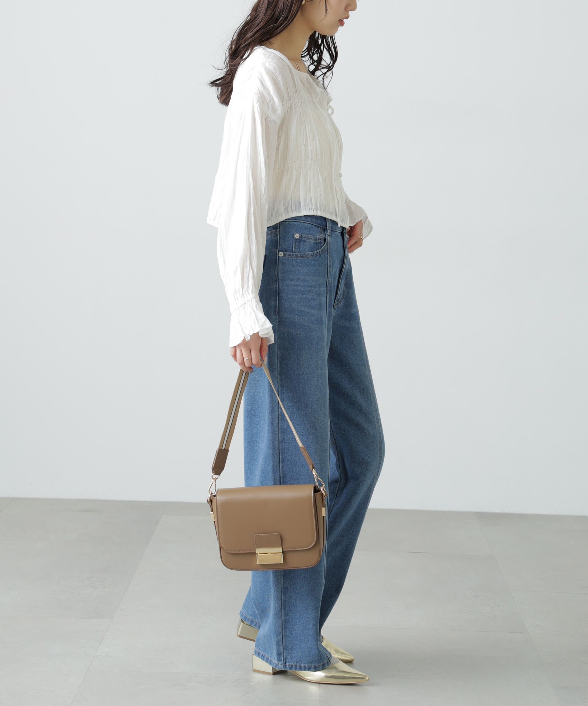  「シアーギャザー前開き短丈ブラウス」|シャツ・ブラウス|