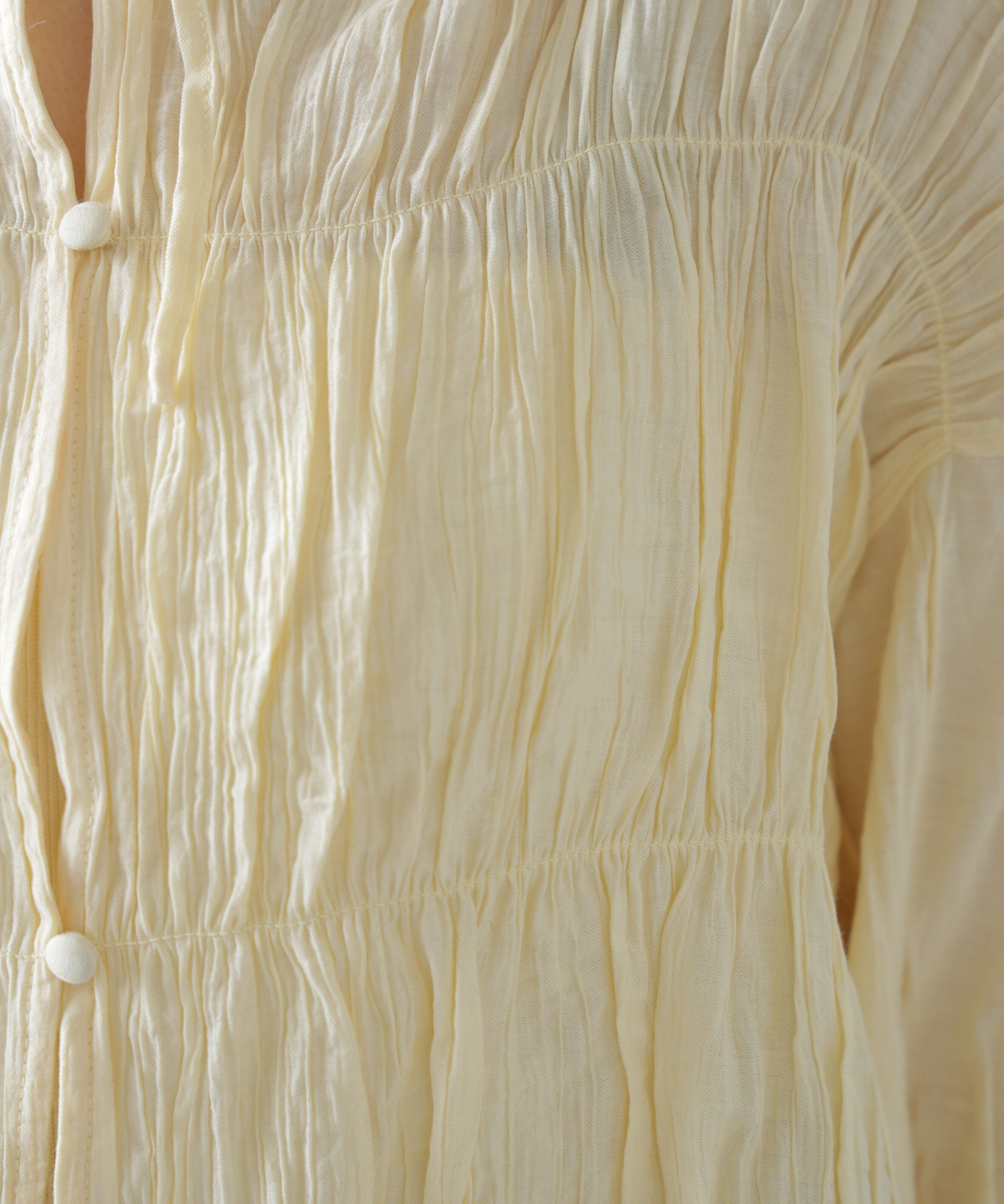  「シアーギャザー前開き短丈ブラウス」|シャツ・ブラウス|