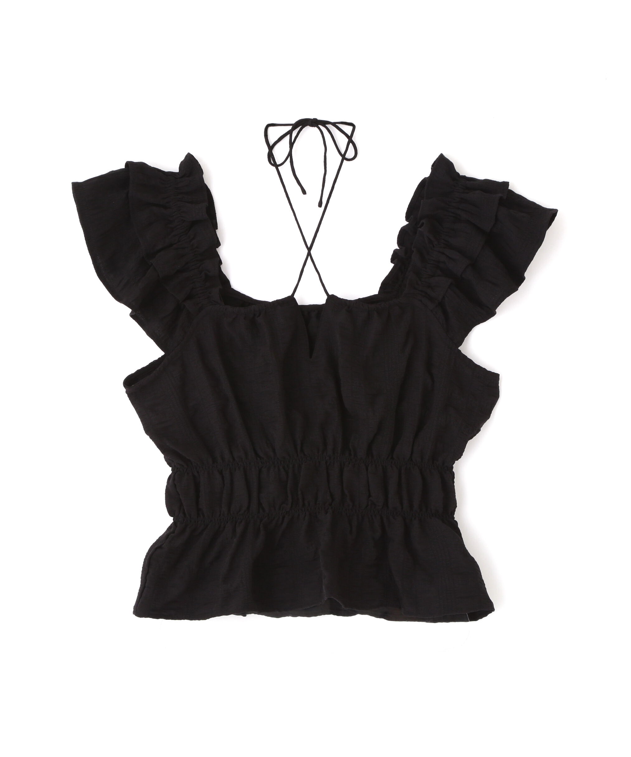  「前後2way肩フリルシャーリングペプラムブラウス」|シャツ・ブラウス|