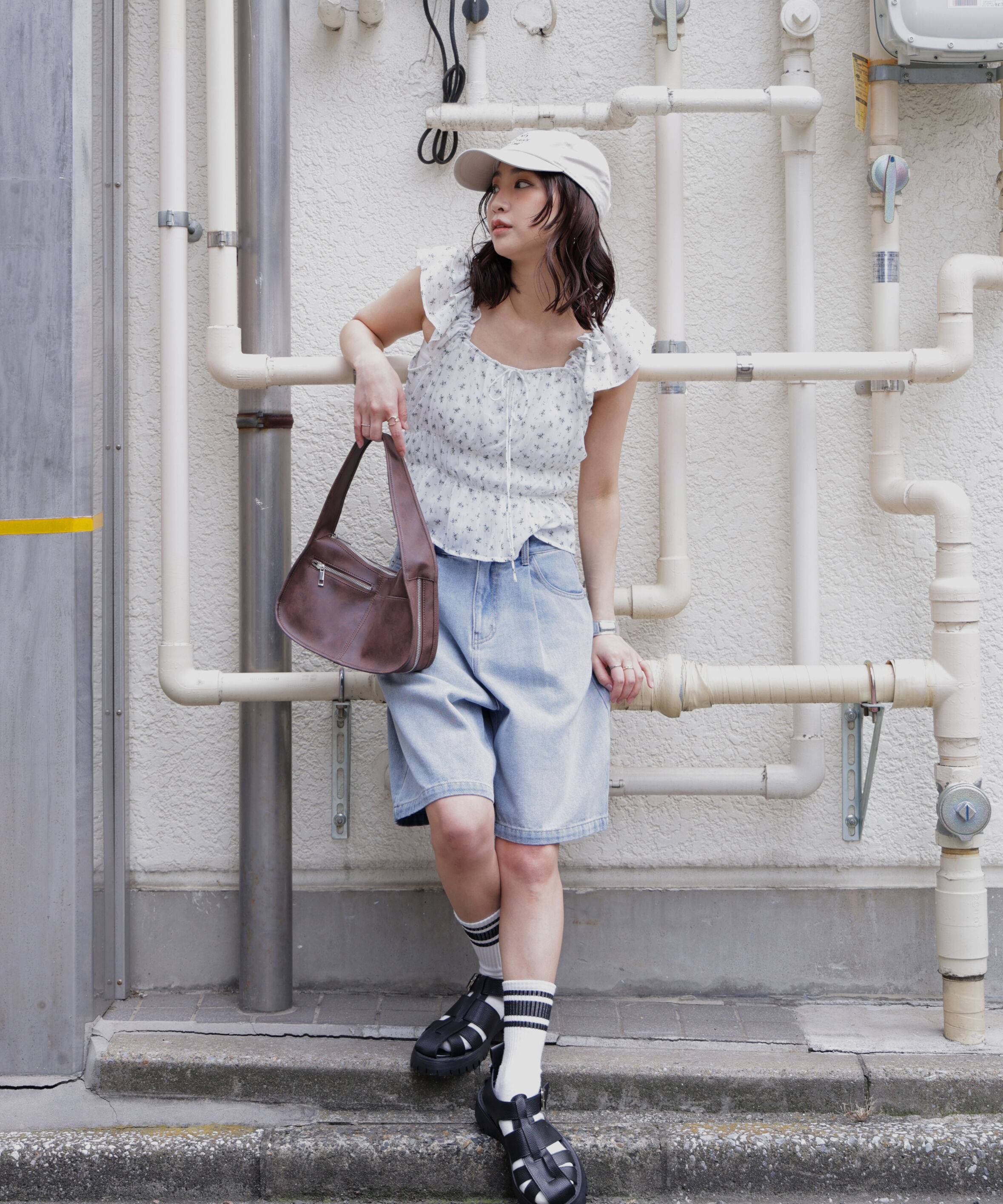  「前後2way肩フリルシャーリングペプラムブラウス」|シャツ・ブラウス|