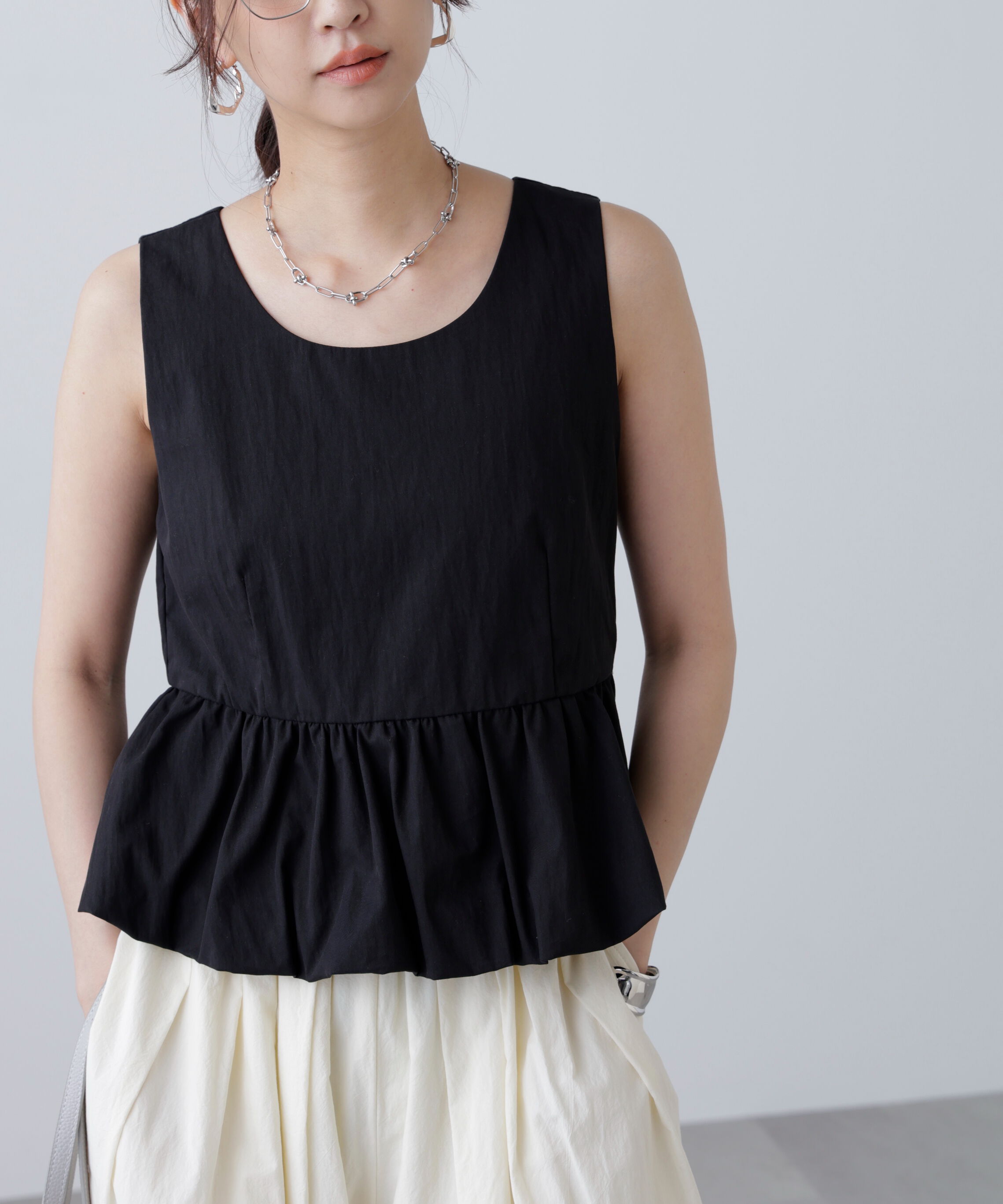  「バルーンペプラムノースリブラウス」|シャツ・ブラウス|