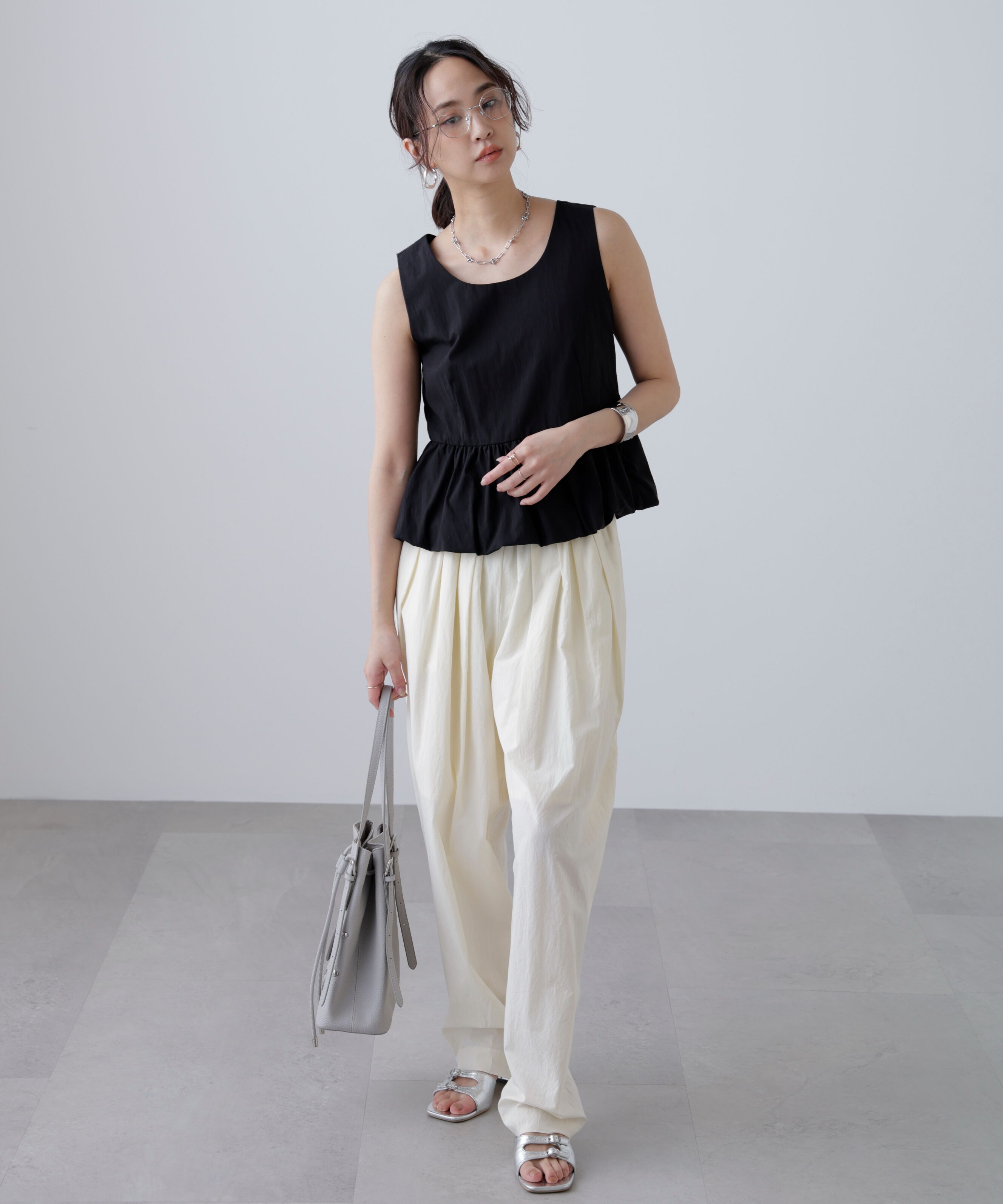  「バルーンペプラムノースリブラウス」|シャツ・ブラウス|