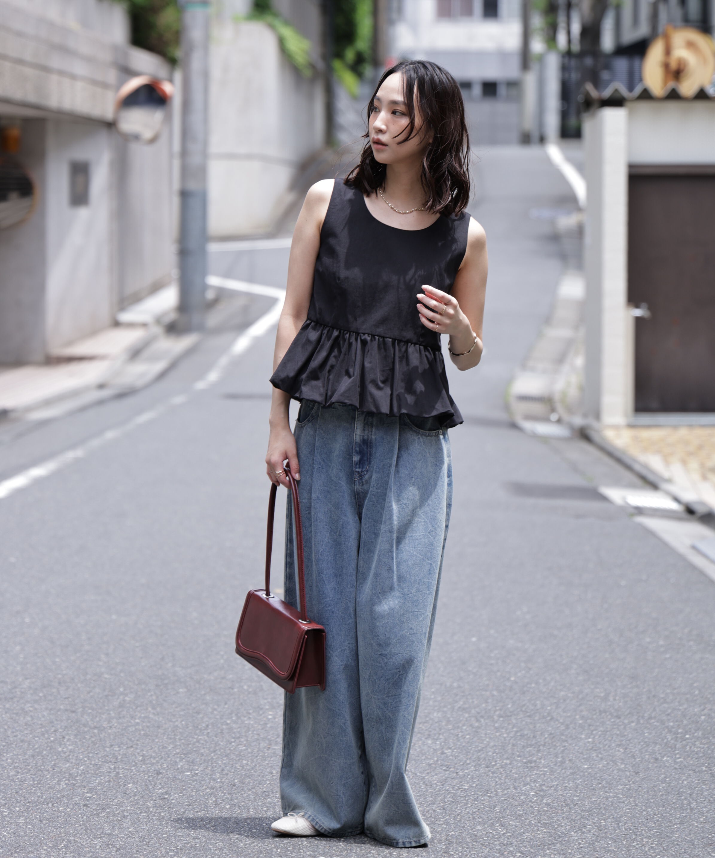  「バルーンペプラムノースリブラウス」|シャツ・ブラウス|