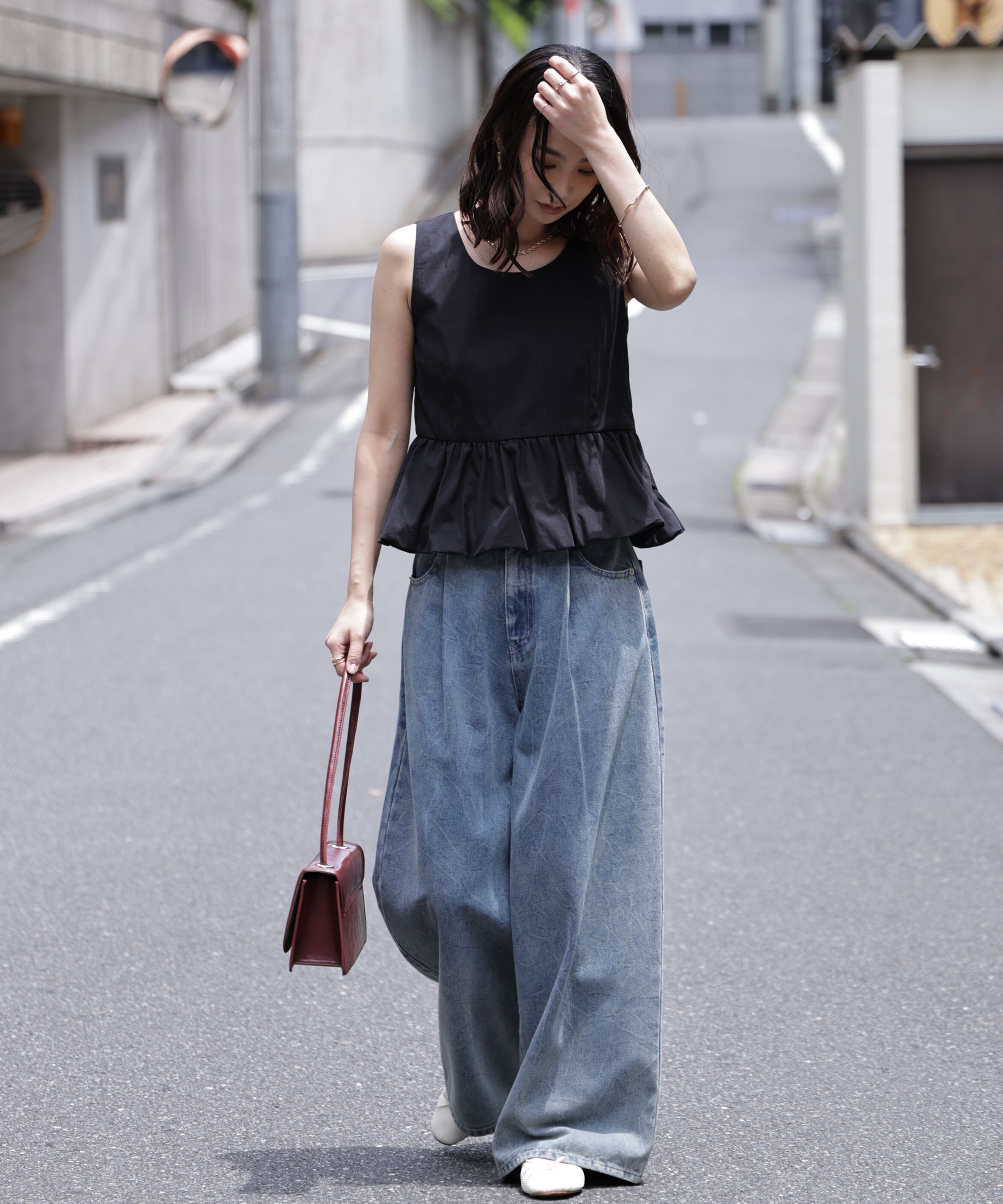  「バルーンペプラムノースリブラウス」|シャツ・ブラウス|