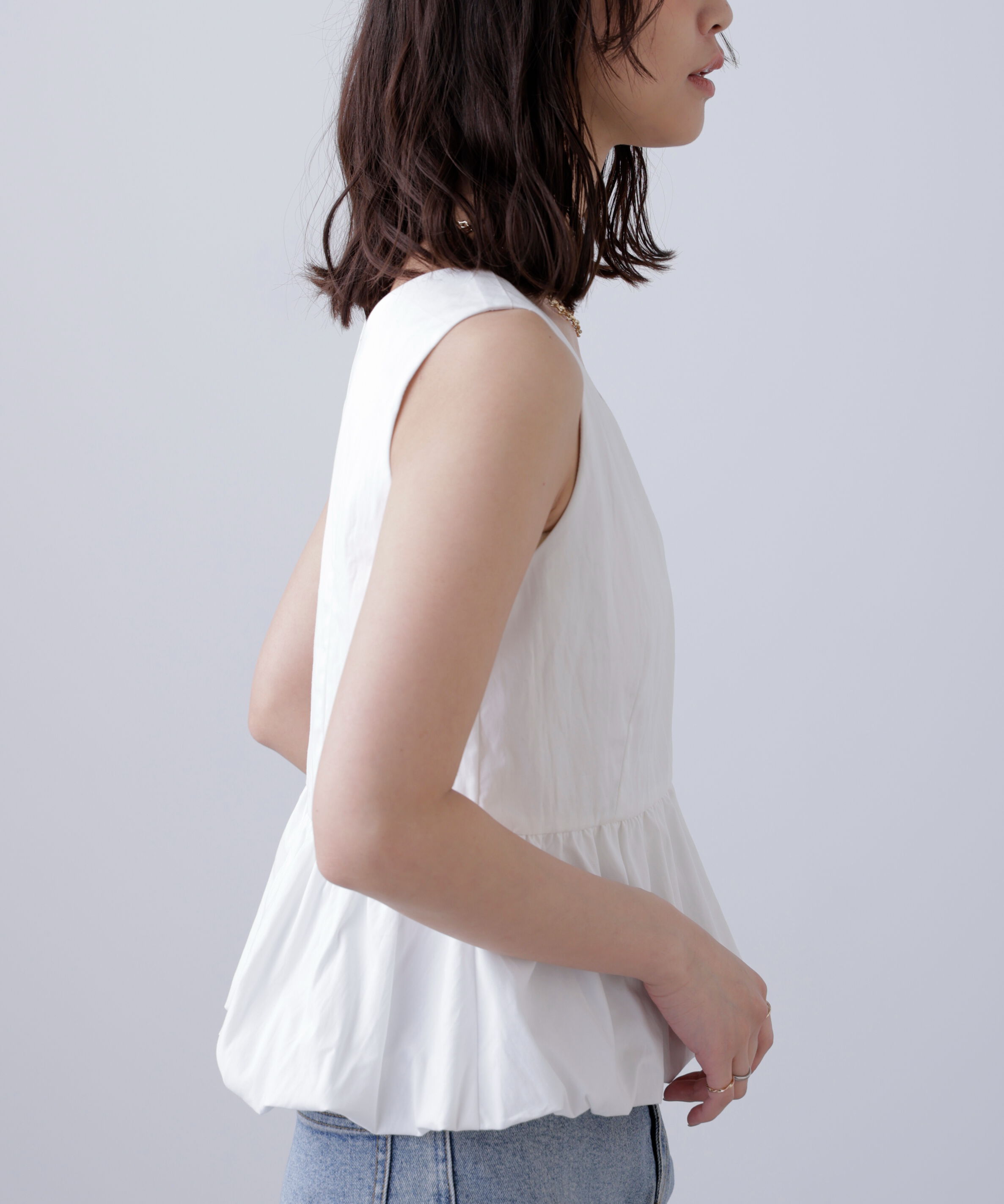  「バルーンペプラムノースリブラウス」|シャツ・ブラウス|