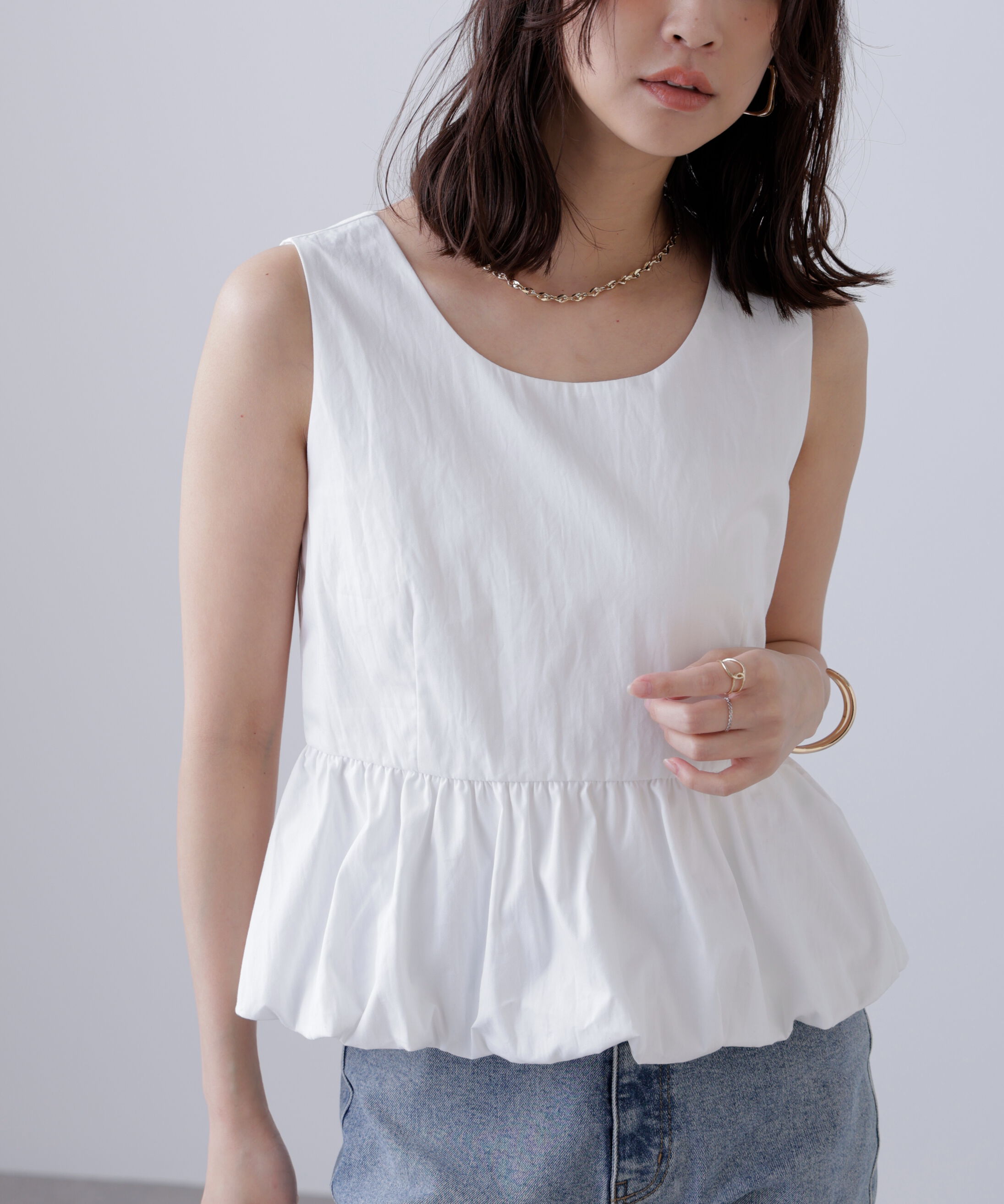  「バルーンペプラムノースリブラウス」|シャツ・ブラウス|