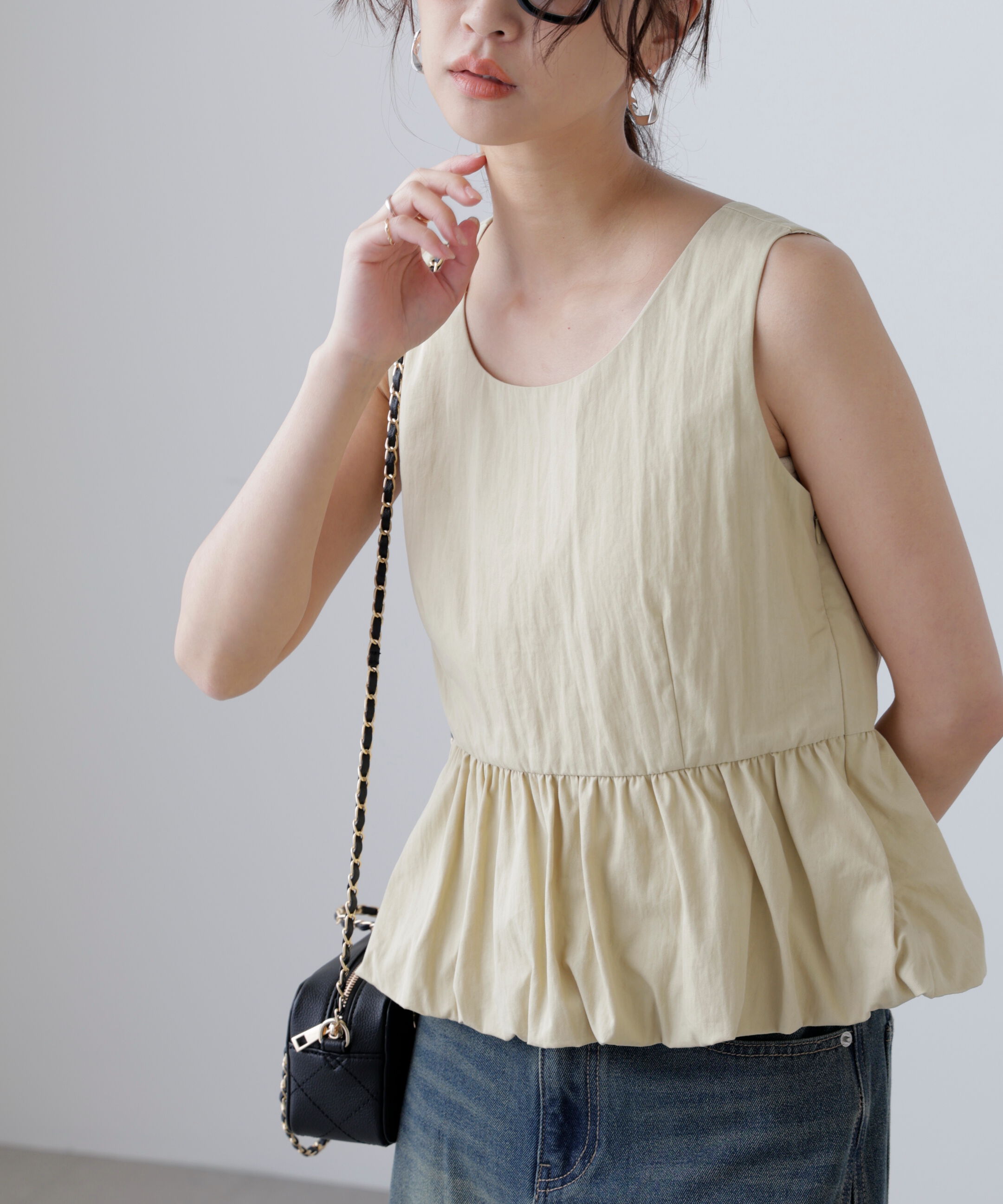  「バルーンペプラムノースリブラウス」|シャツ・ブラウス|