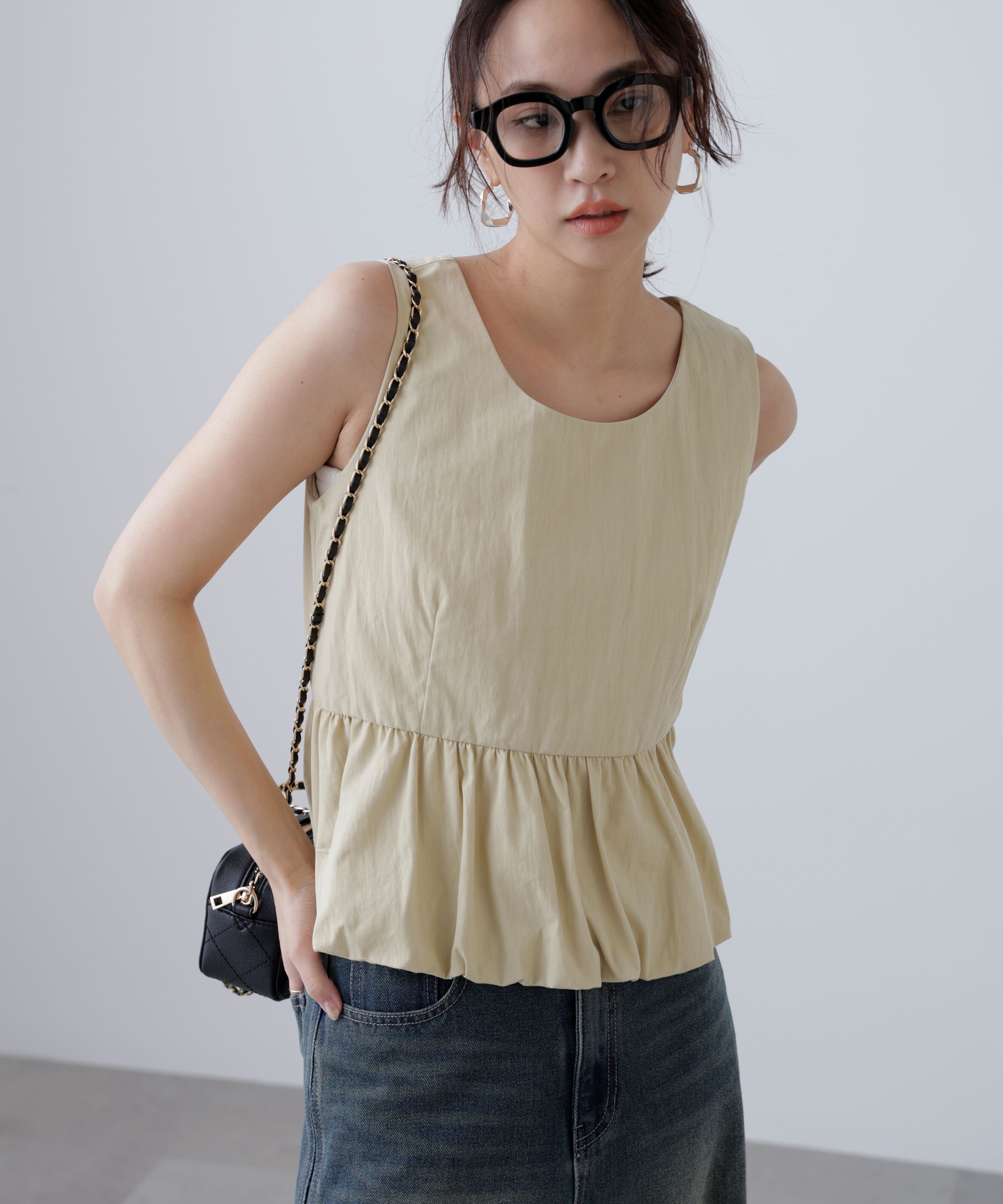  「バルーンペプラムノースリブラウス」|シャツ・ブラウス|