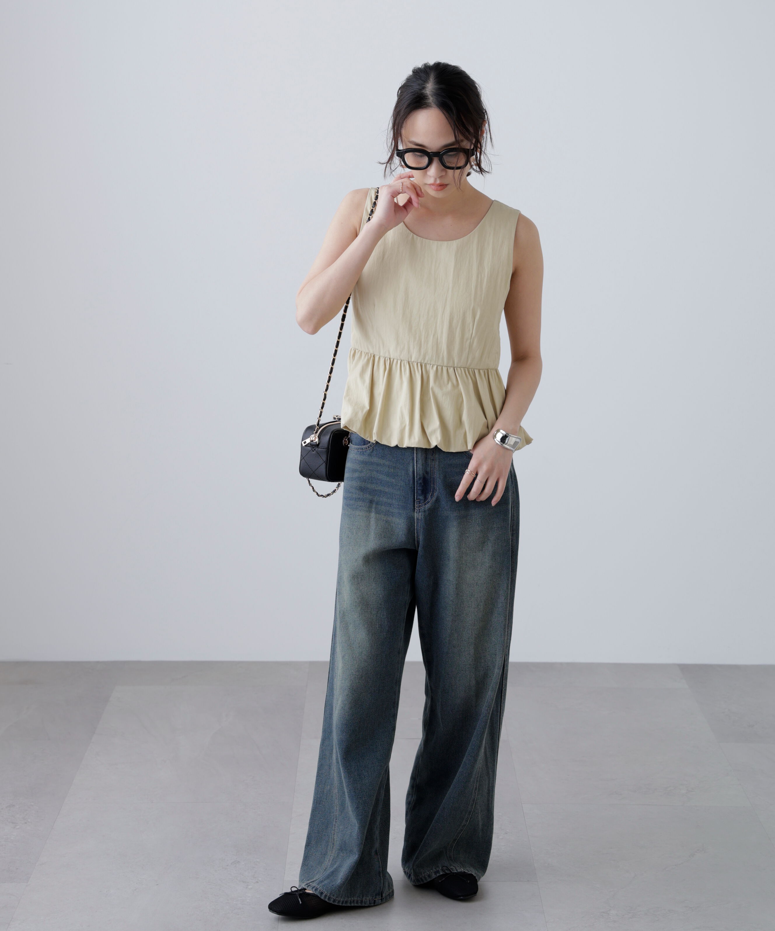  「バルーンペプラムノースリブラウス」|シャツ・ブラウス|