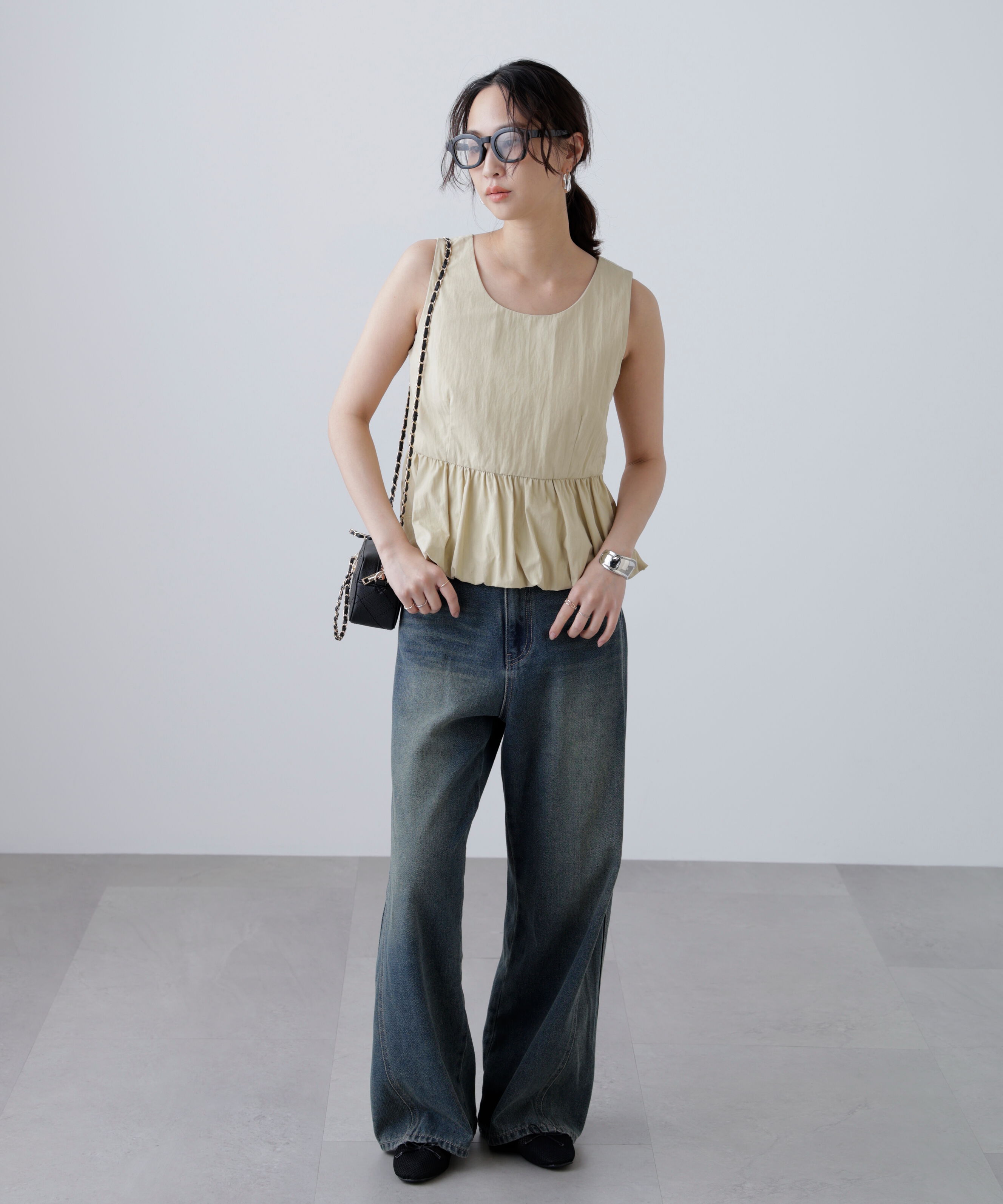  「バルーンペプラムノースリブラウス」|シャツ・ブラウス|