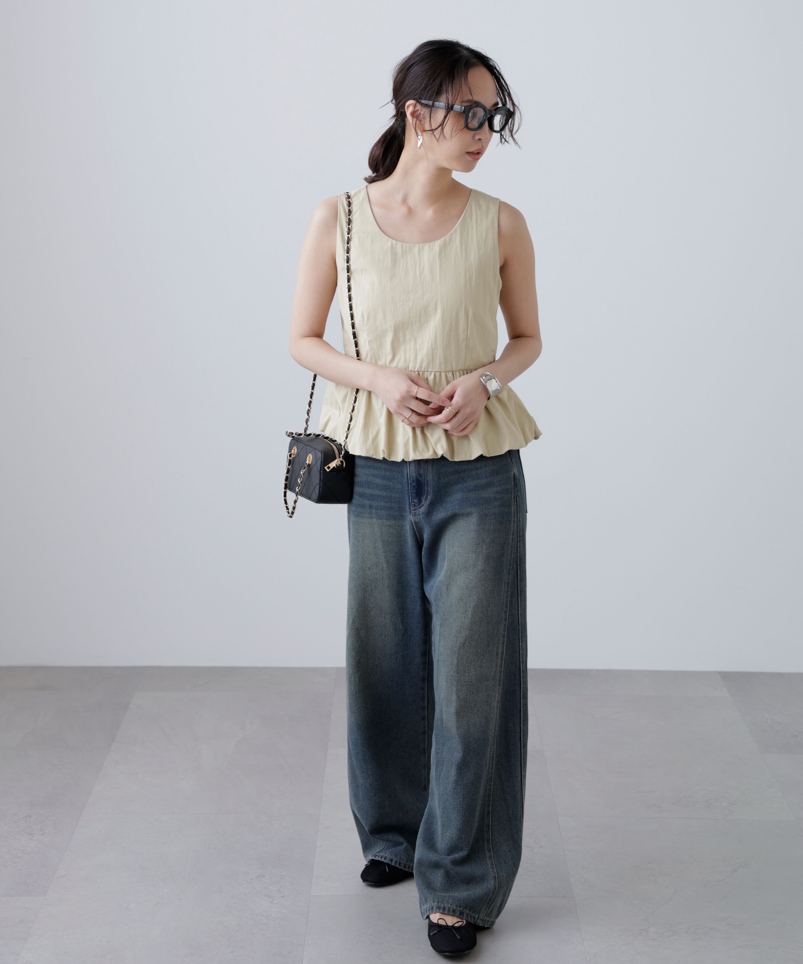  「バルーンペプラムノースリブラウス」|シャツ・ブラウス|