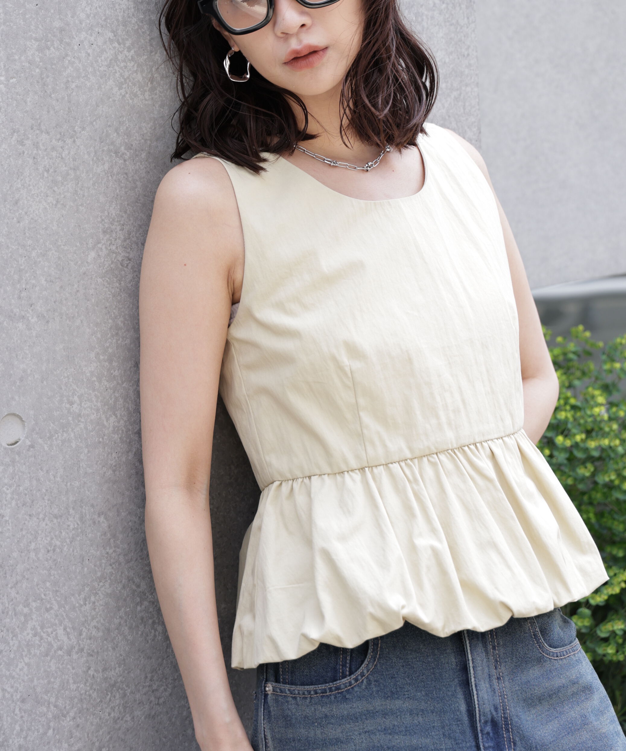  「バルーンペプラムノースリブラウス」|シャツ・ブラウス|