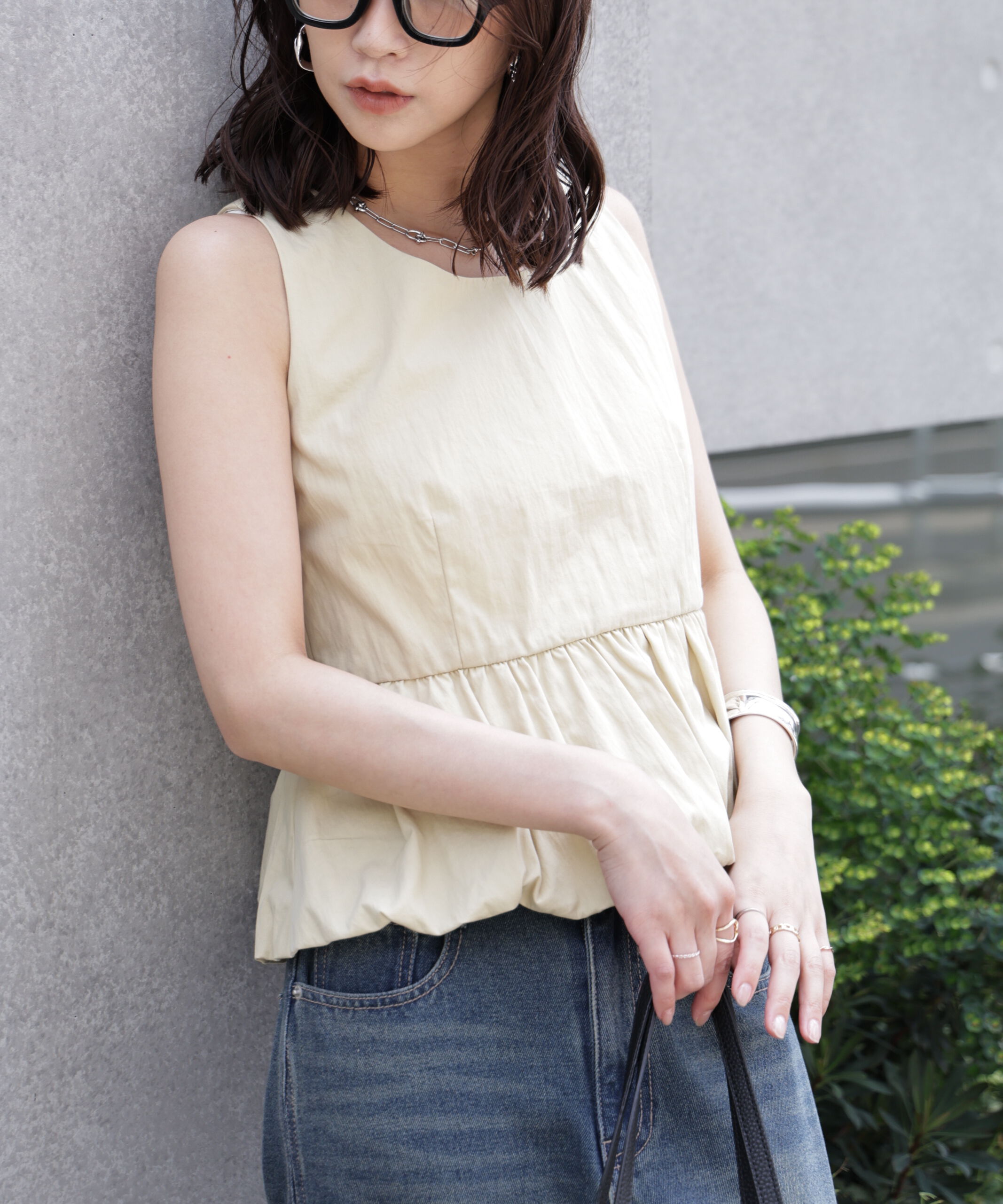  「バルーンペプラムノースリブラウス」|シャツ・ブラウス|