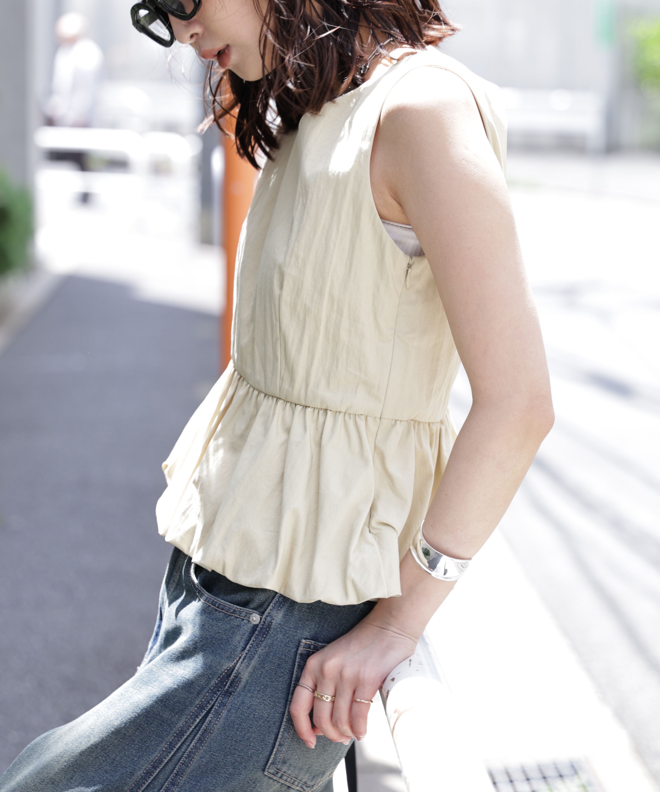  「バルーンペプラムノースリブラウス」|シャツ・ブラウス|