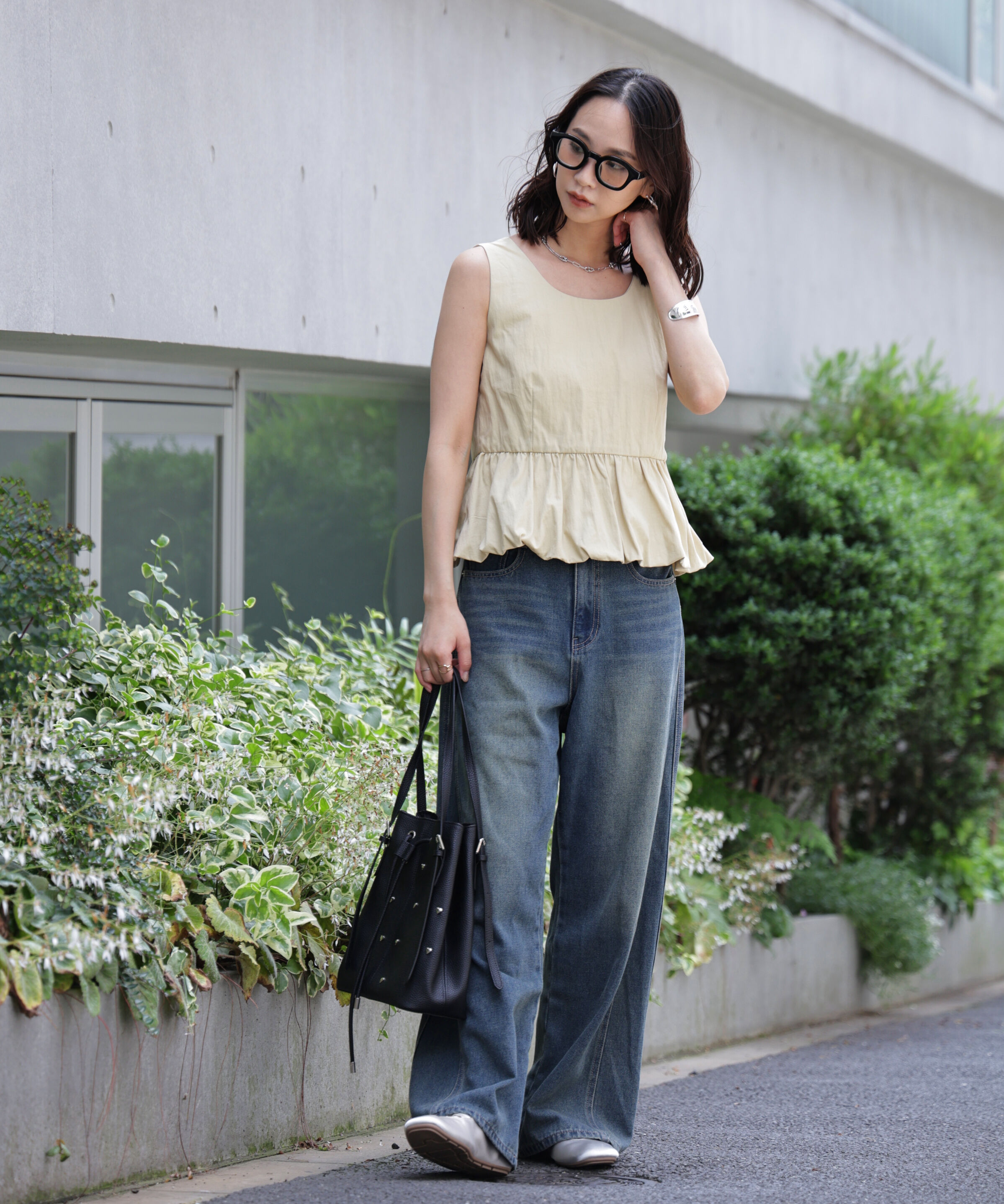  「バルーンペプラムノースリブラウス」|シャツ・ブラウス|