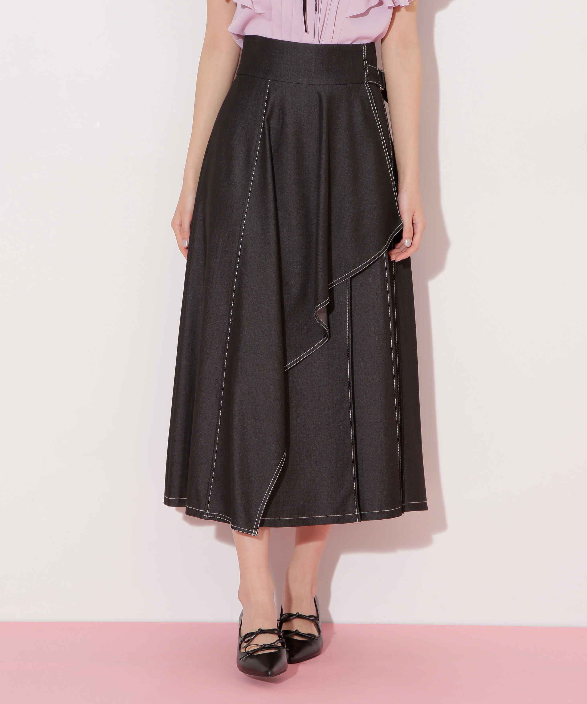  「ラッフルラップバイカラーステッチスカート」|スカート|