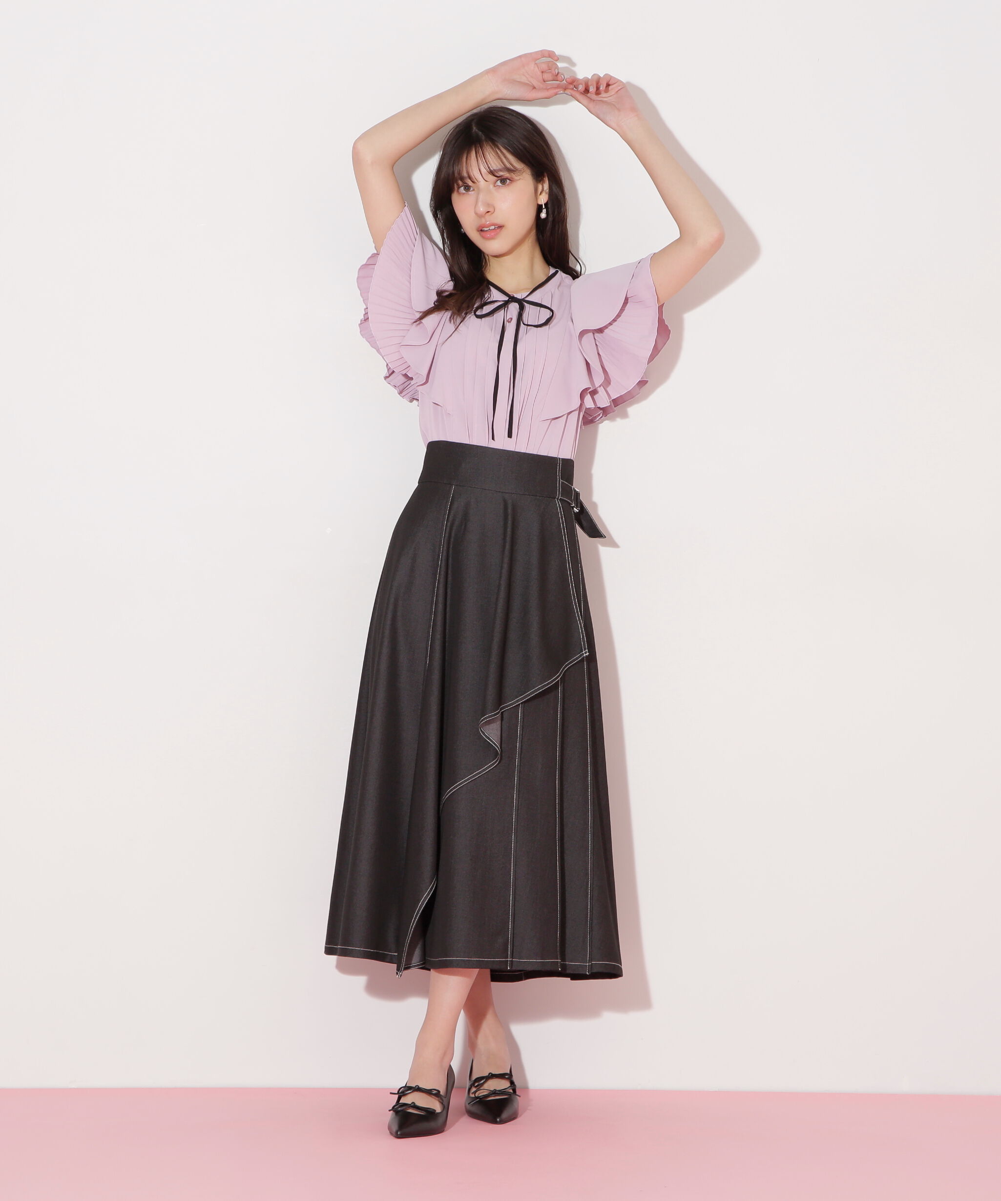  「ラッフルラップバイカラーステッチスカート」|スカート|