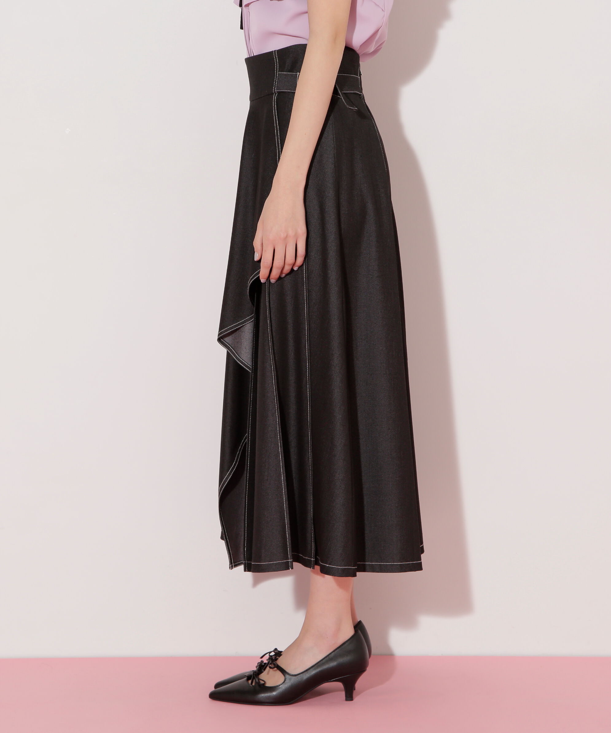  「ラッフルラップバイカラーステッチスカート」|スカート|