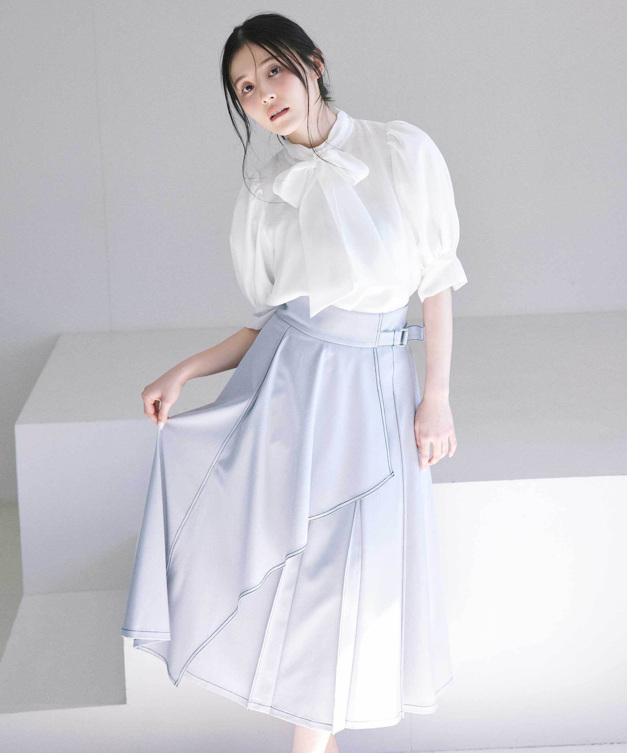  「ラッフルラップバイカラーステッチスカート」|スカート|