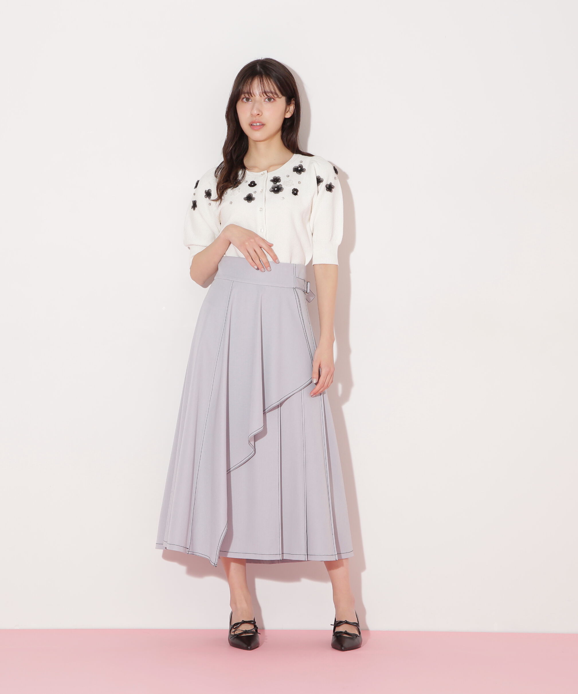  「ラッフルラップバイカラーステッチスカート」|スカート|