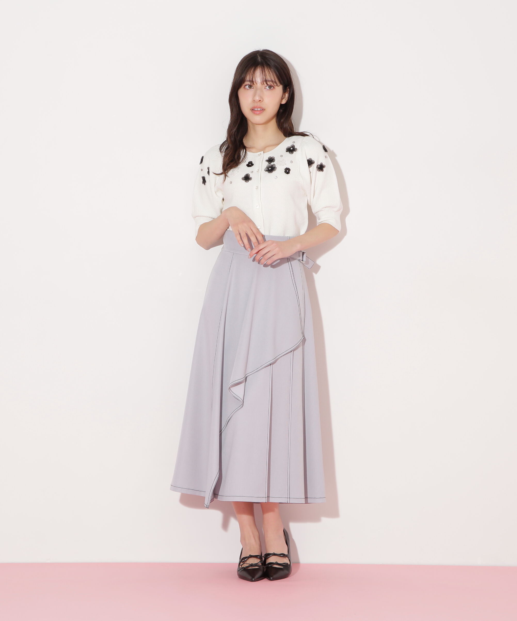  「ラッフルラップバイカラーステッチスカート」|スカート|