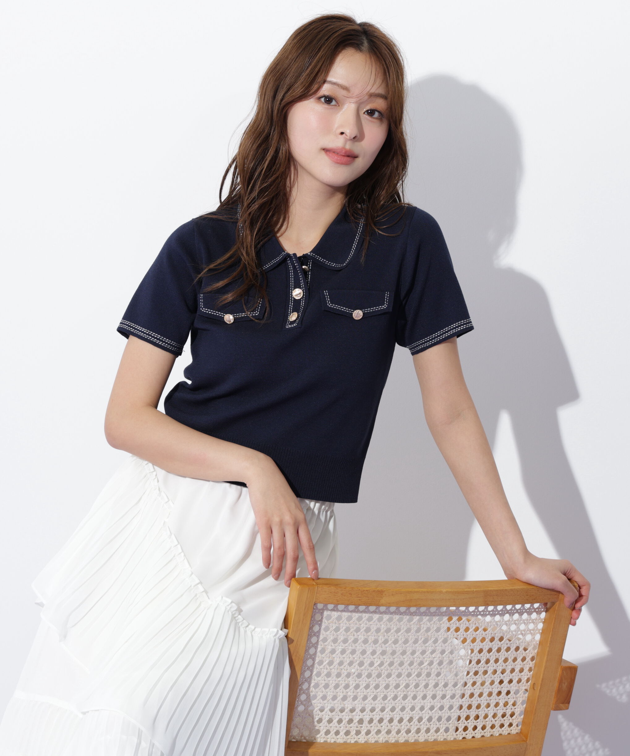  「ステッチポロニット」|ニット・セーター|ネイビー