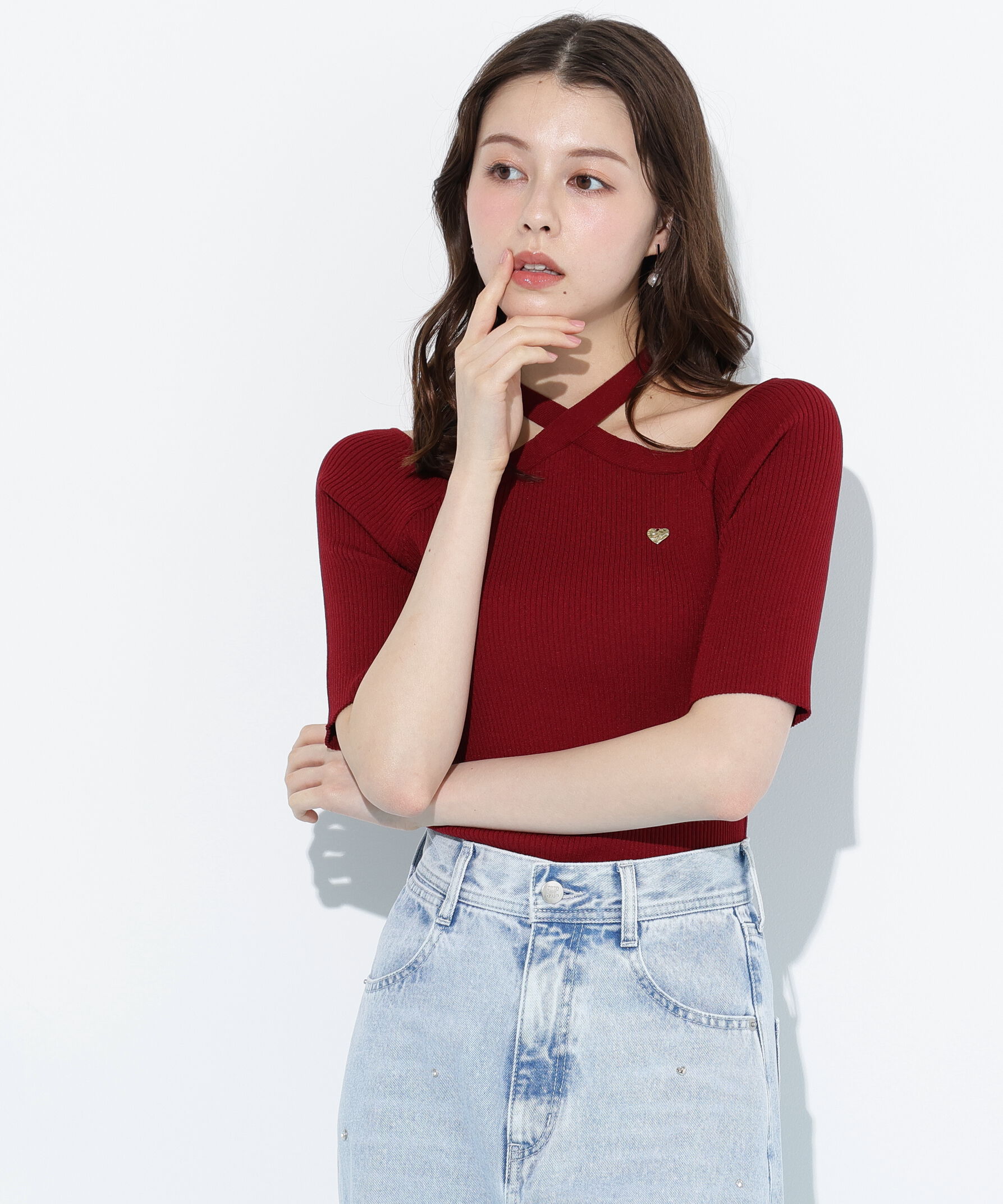  「ホルターネックニットトップス」|ニット・セーター|レッド