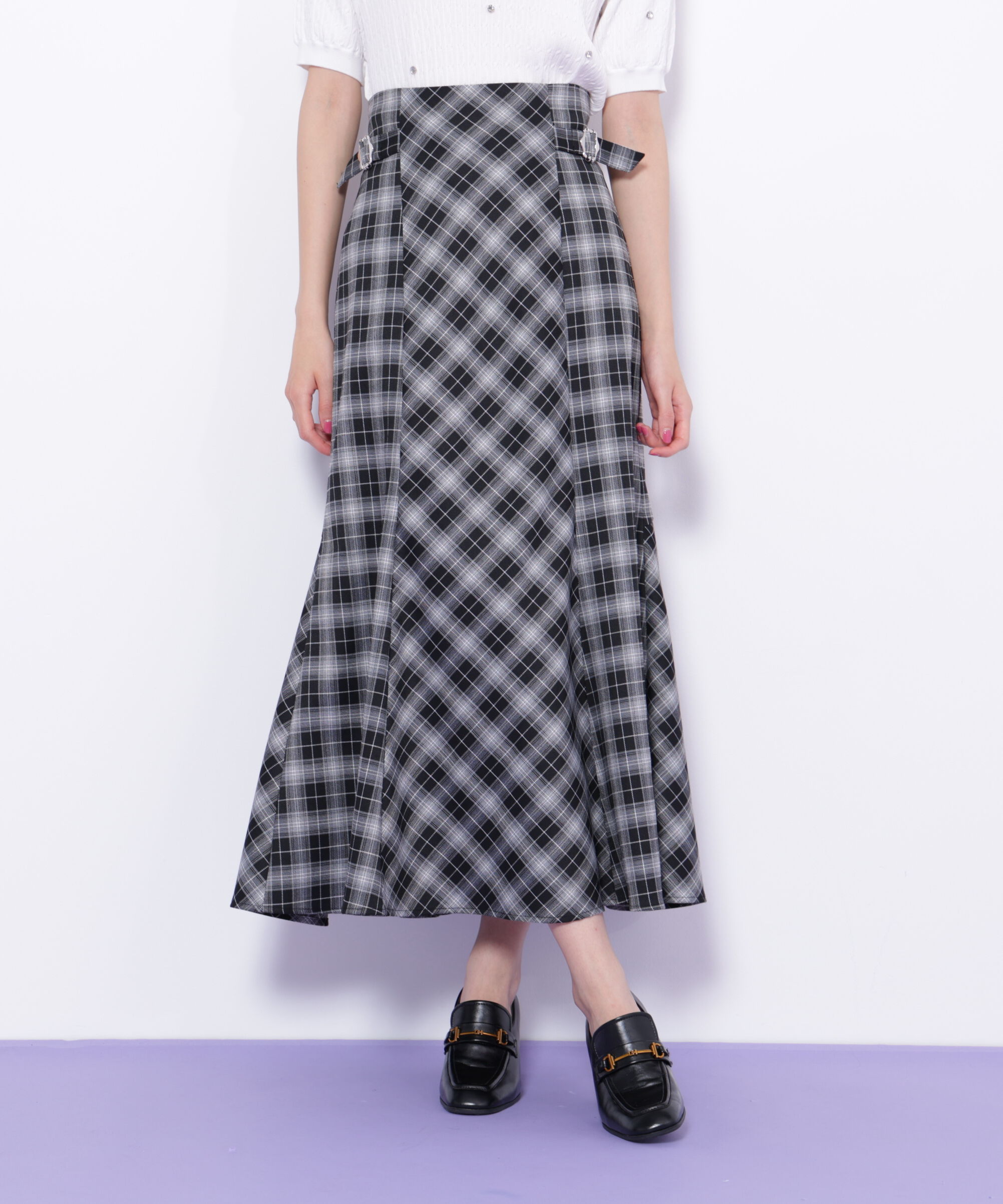  「チェックマーメイドスカート」|スカート|ブラック1