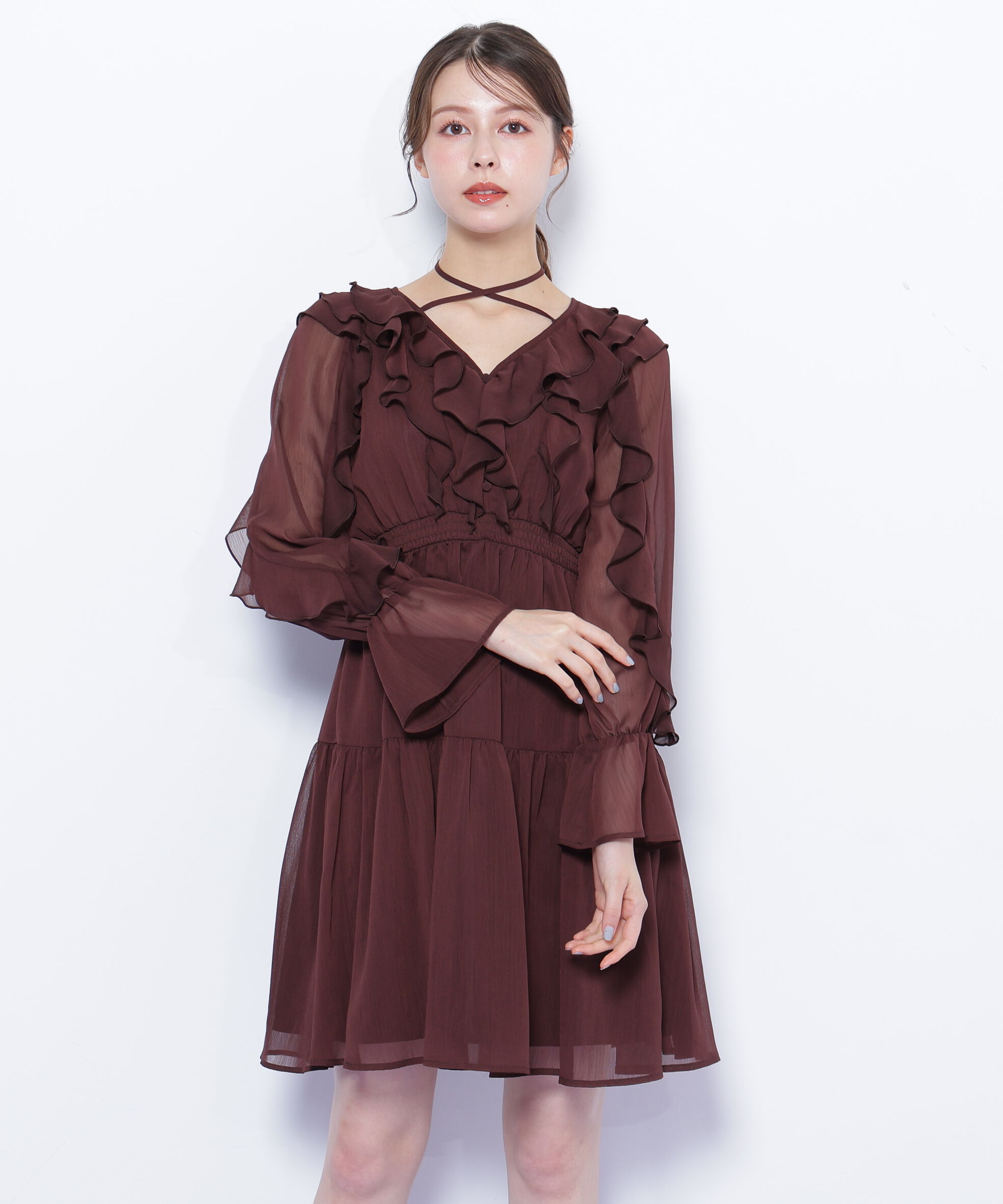  「フリルミニワンピース」|ワンピース|ブラウン