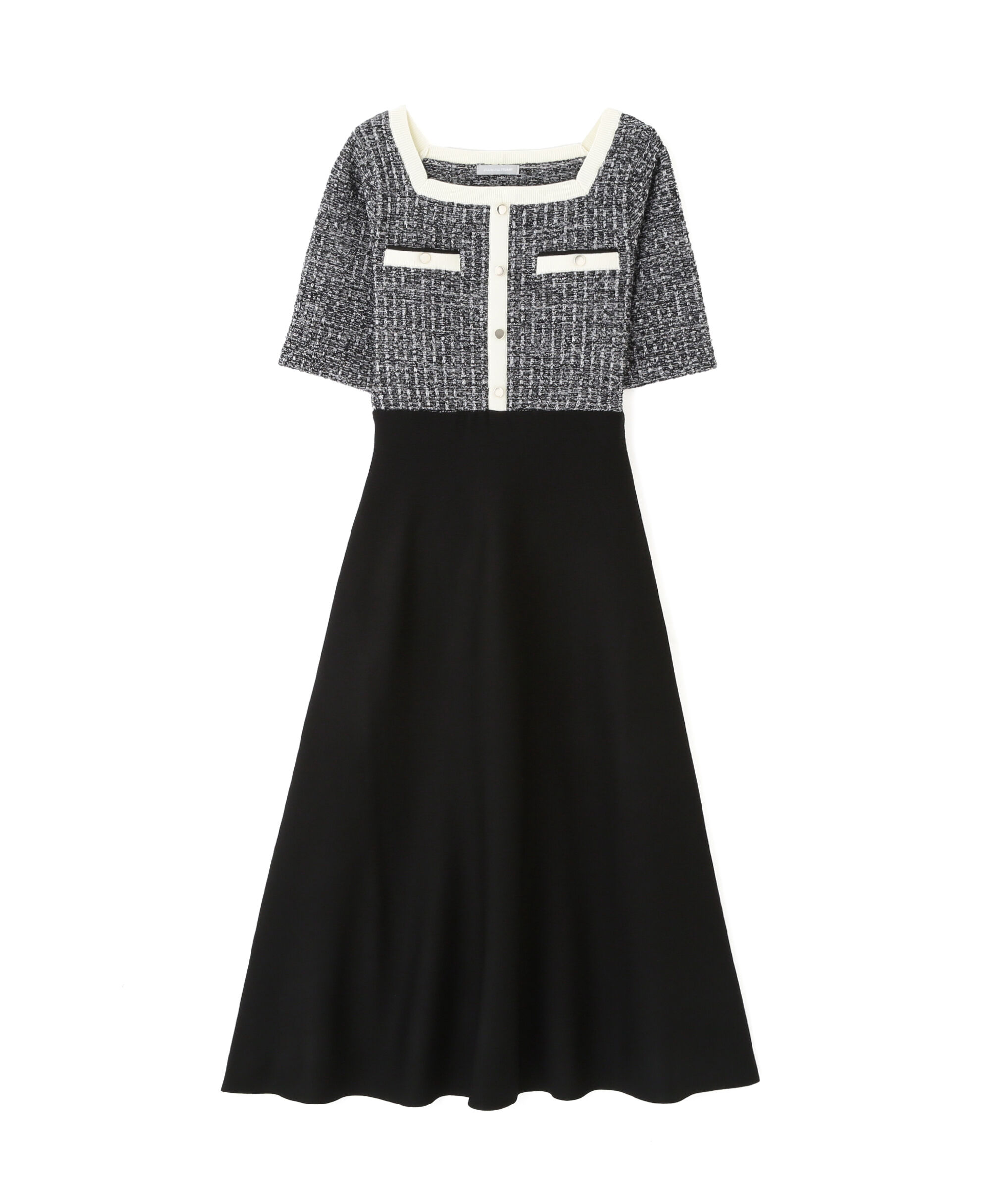  「ミックスツイード切替ニットワンピース」|ワンピース|
