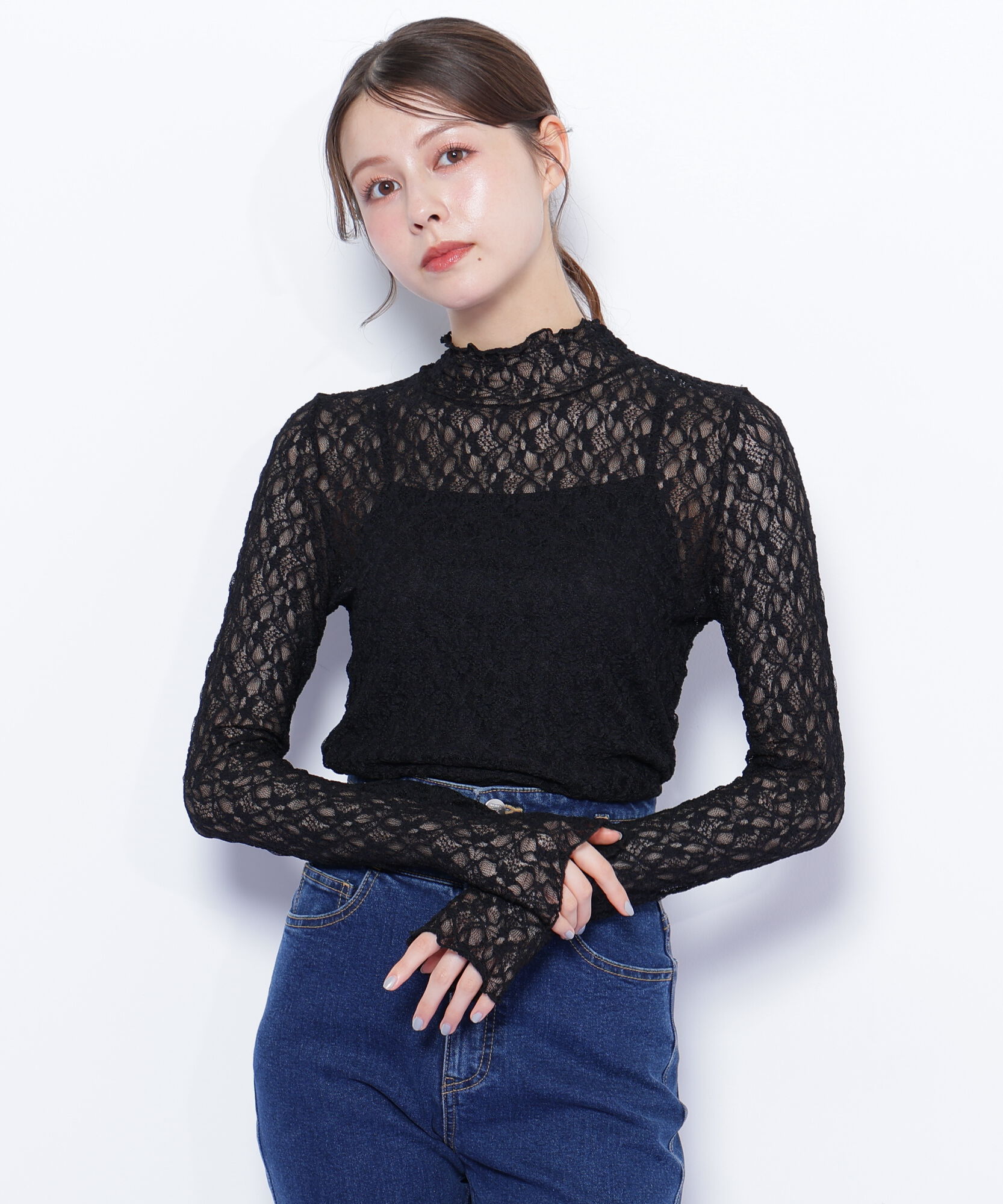  「ミニフリルレースカットソー」|Tシャツ・カットソー|ブラック