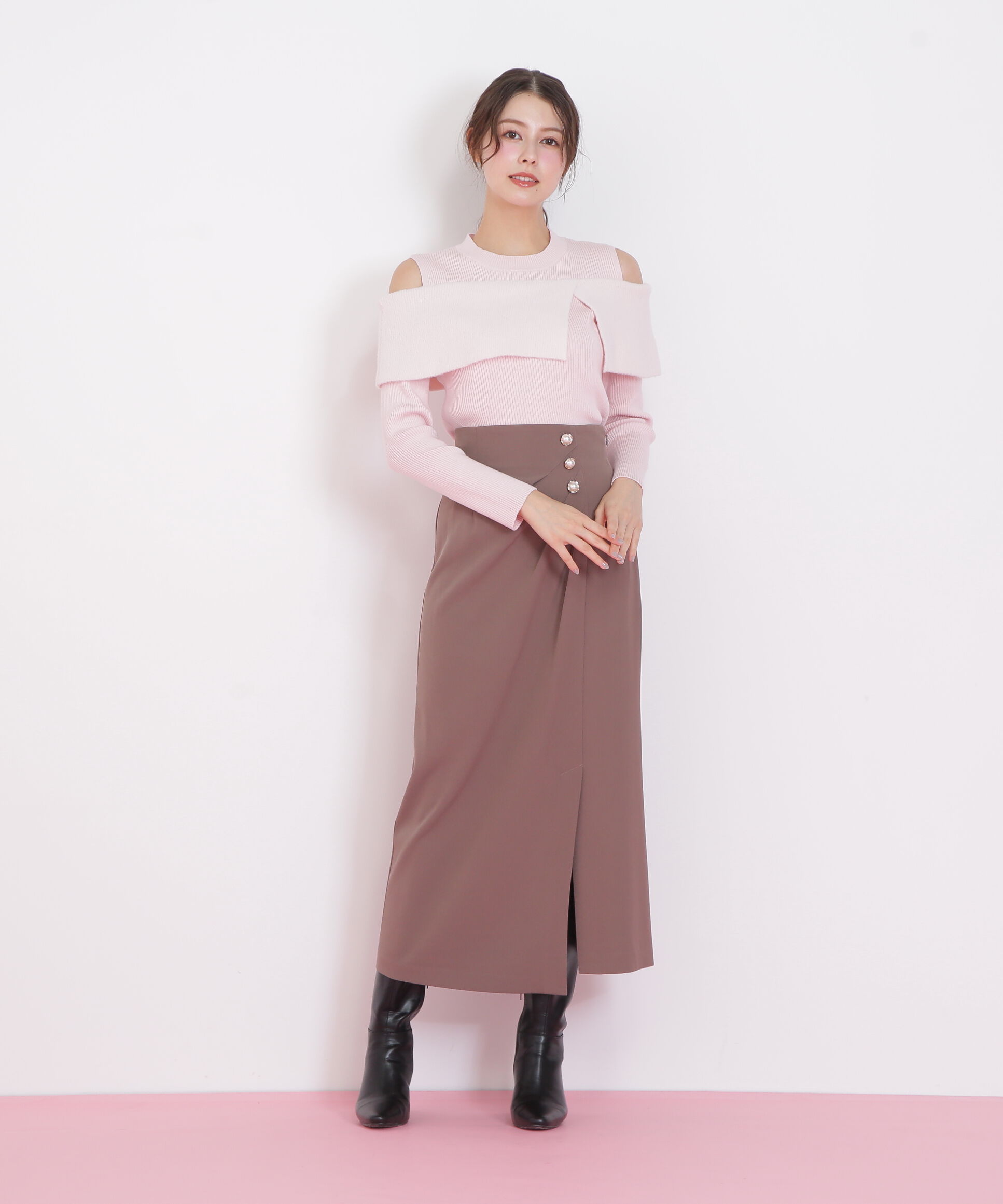  「パール釦ラップタイトスカート」|スカート|