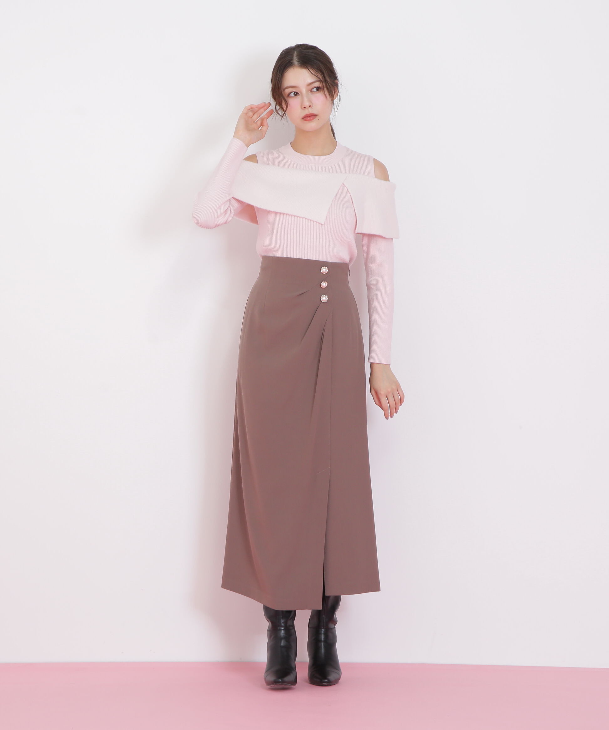  「パール釦ラップタイトスカート」|スカート|