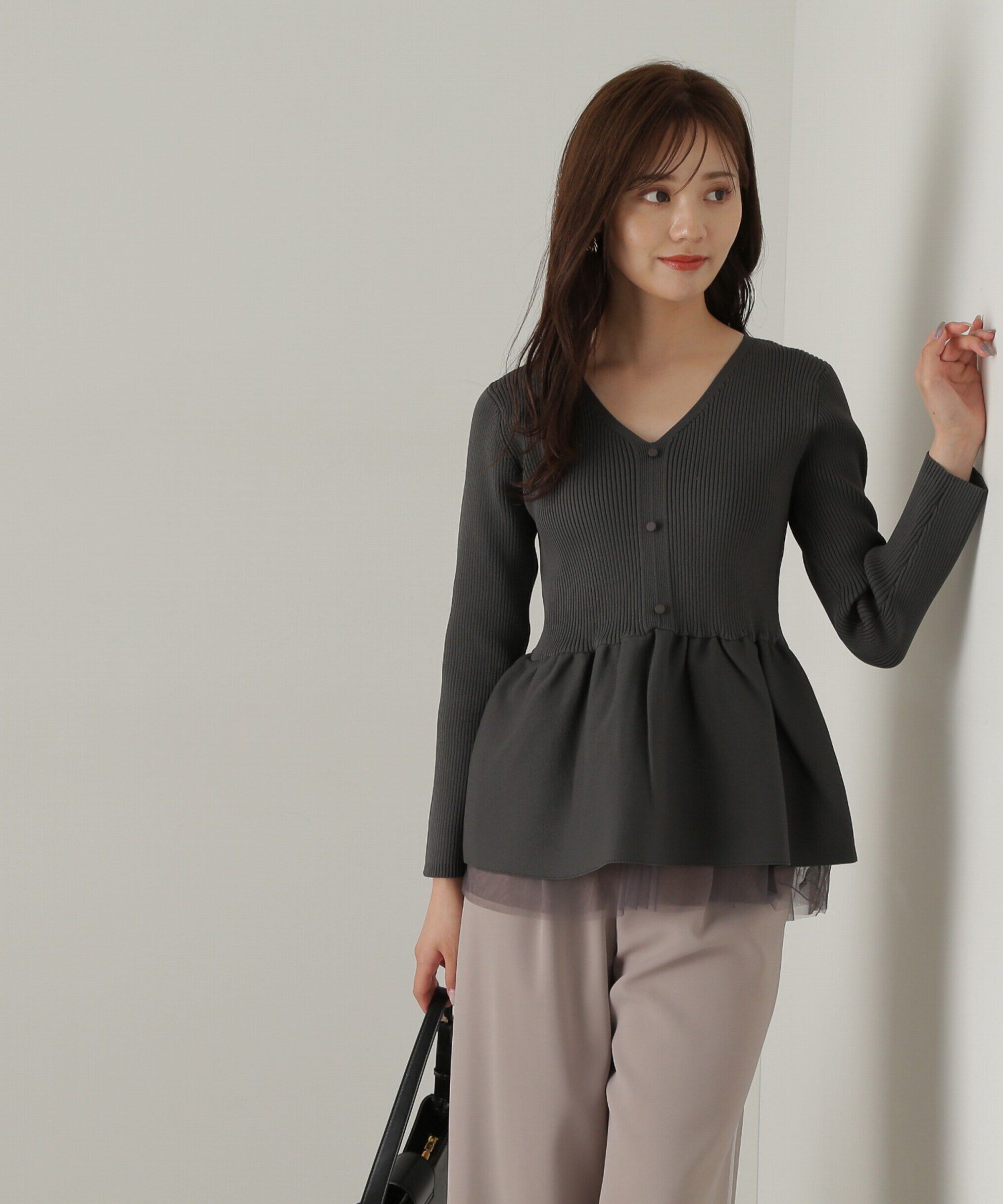 PROPORTION BODY DRESSING「前後2wayシアー切り替えペプラムニット　24AW」|ニット・セーター|