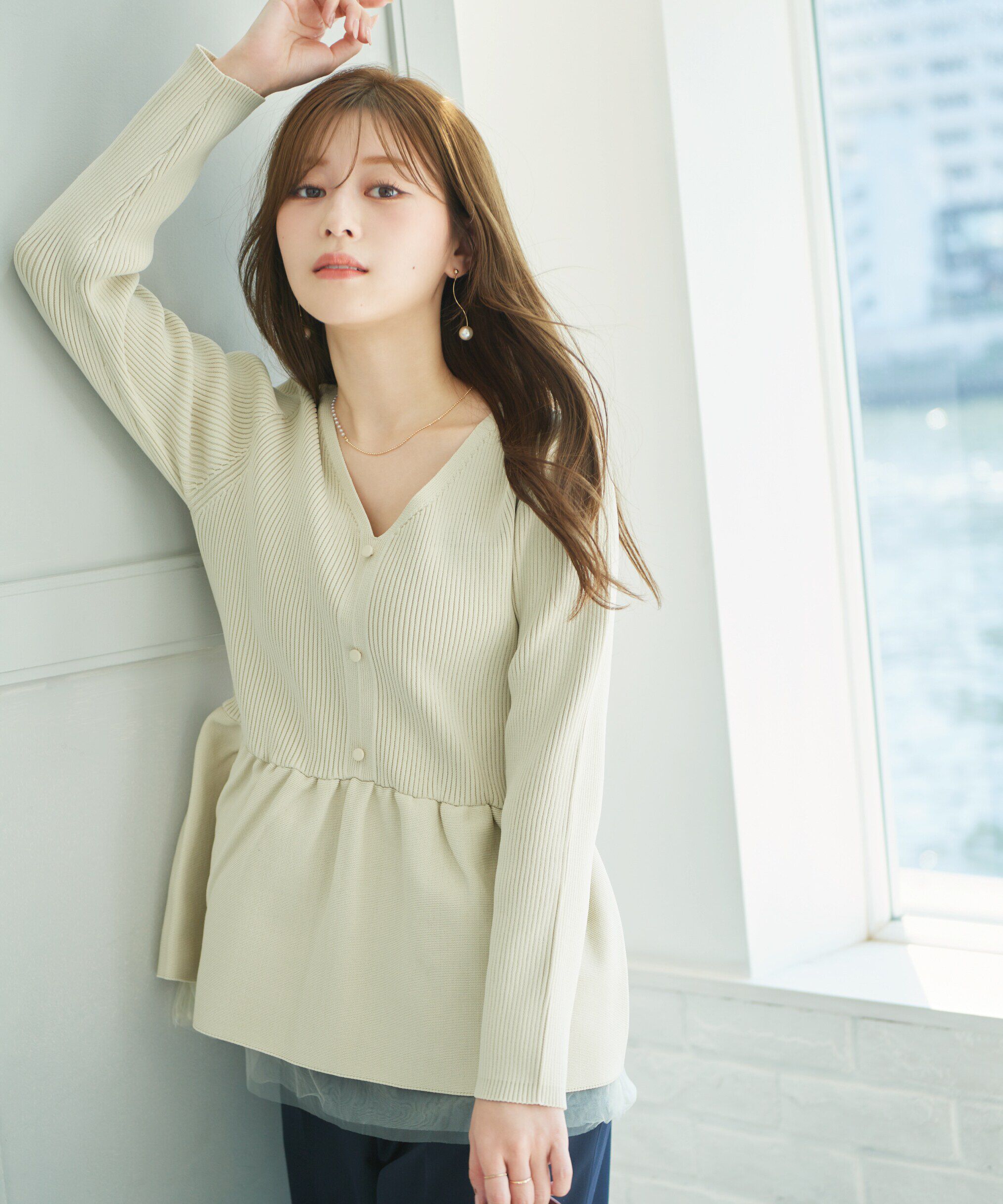 PROPORTION BODY DRESSING「前後2wayシアー切り替えペプラムニット　24AW」|ニット・セーター|エクリュ1