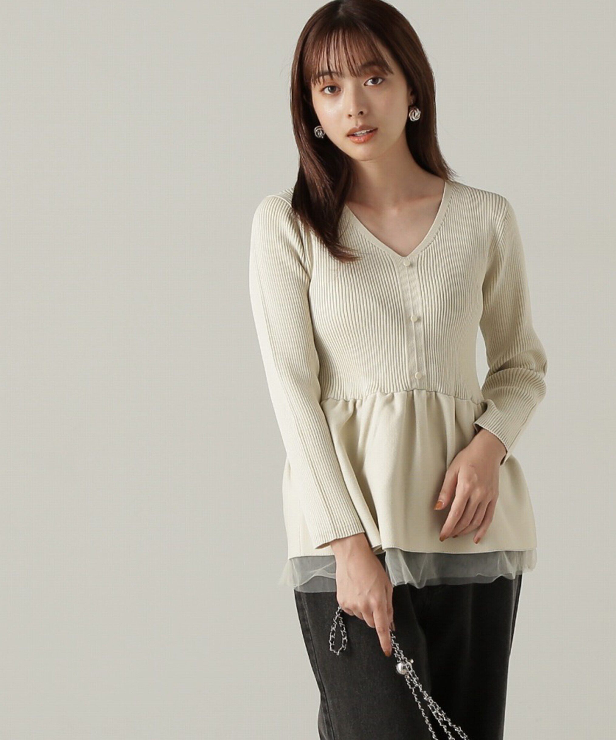 PROPORTION BODY DRESSING「前後2wayシアー切り替えペプラムニット　24AW」|ニット・セーター|