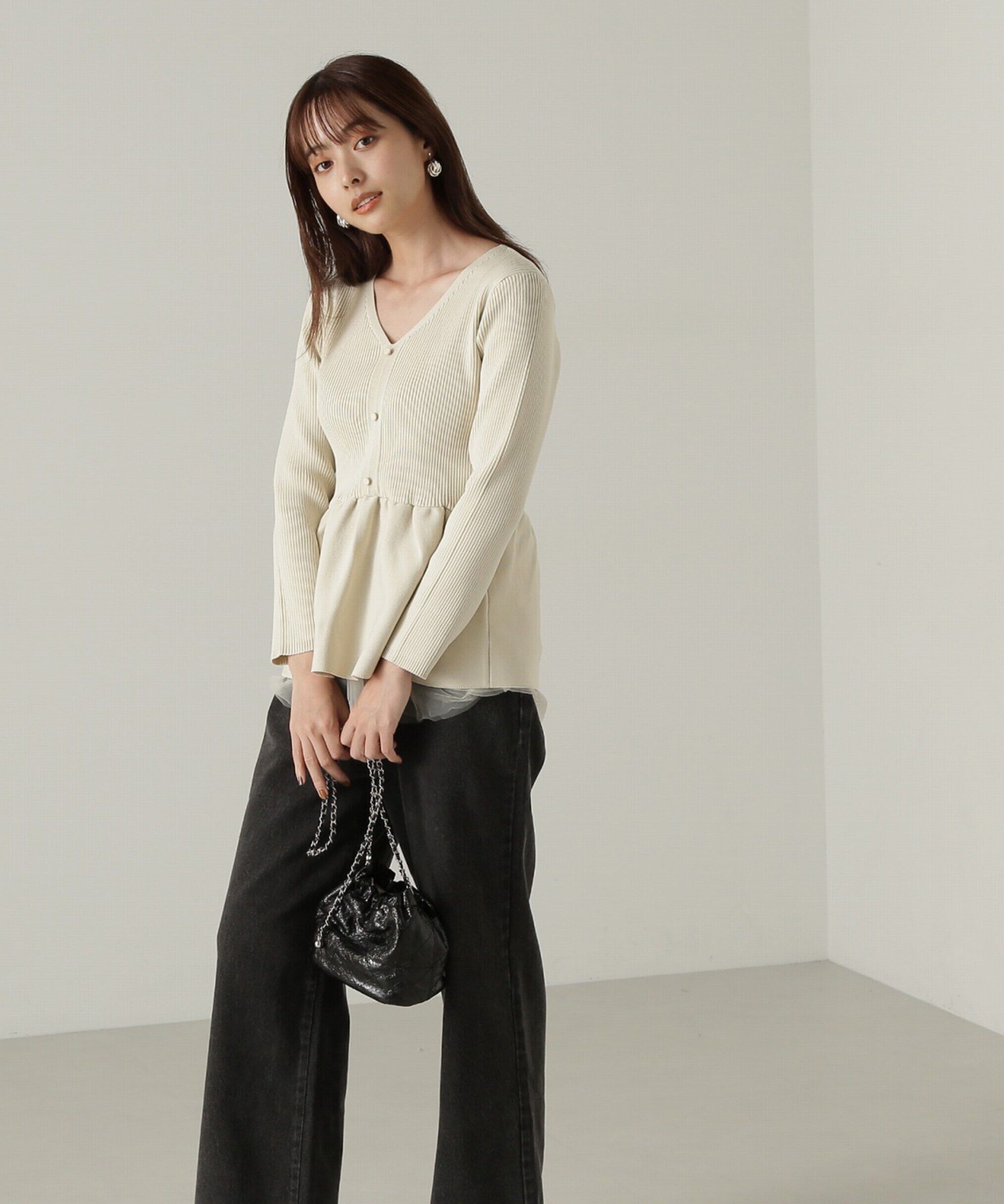 PROPORTION BODY DRESSING「前後2wayシアー切り替えペプラムニット　24AW」|ニット・セーター|