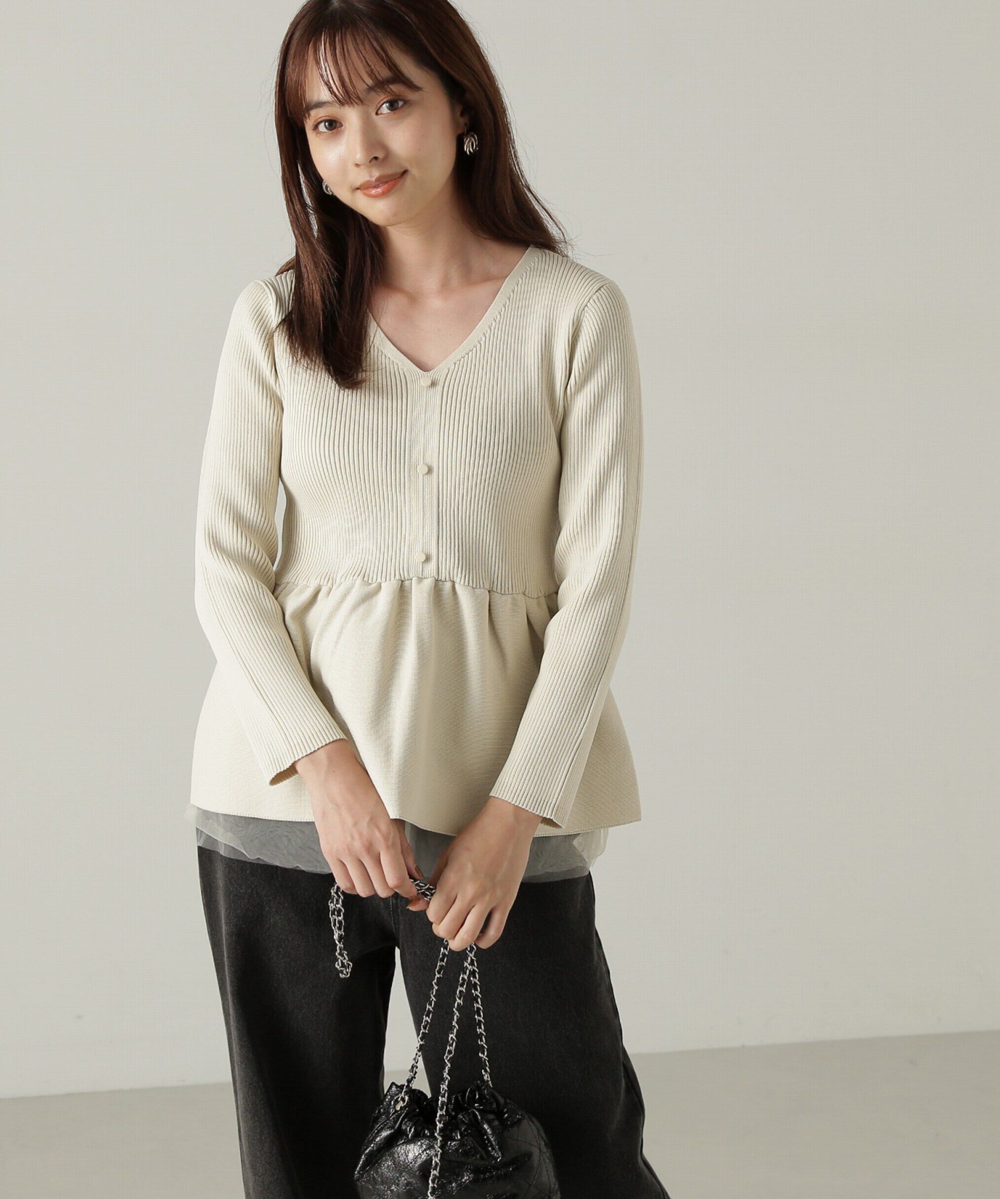 PROPORTION BODY DRESSING「前後2wayシアー切り替えペプラムニット　24AW」|ニット・セーター|