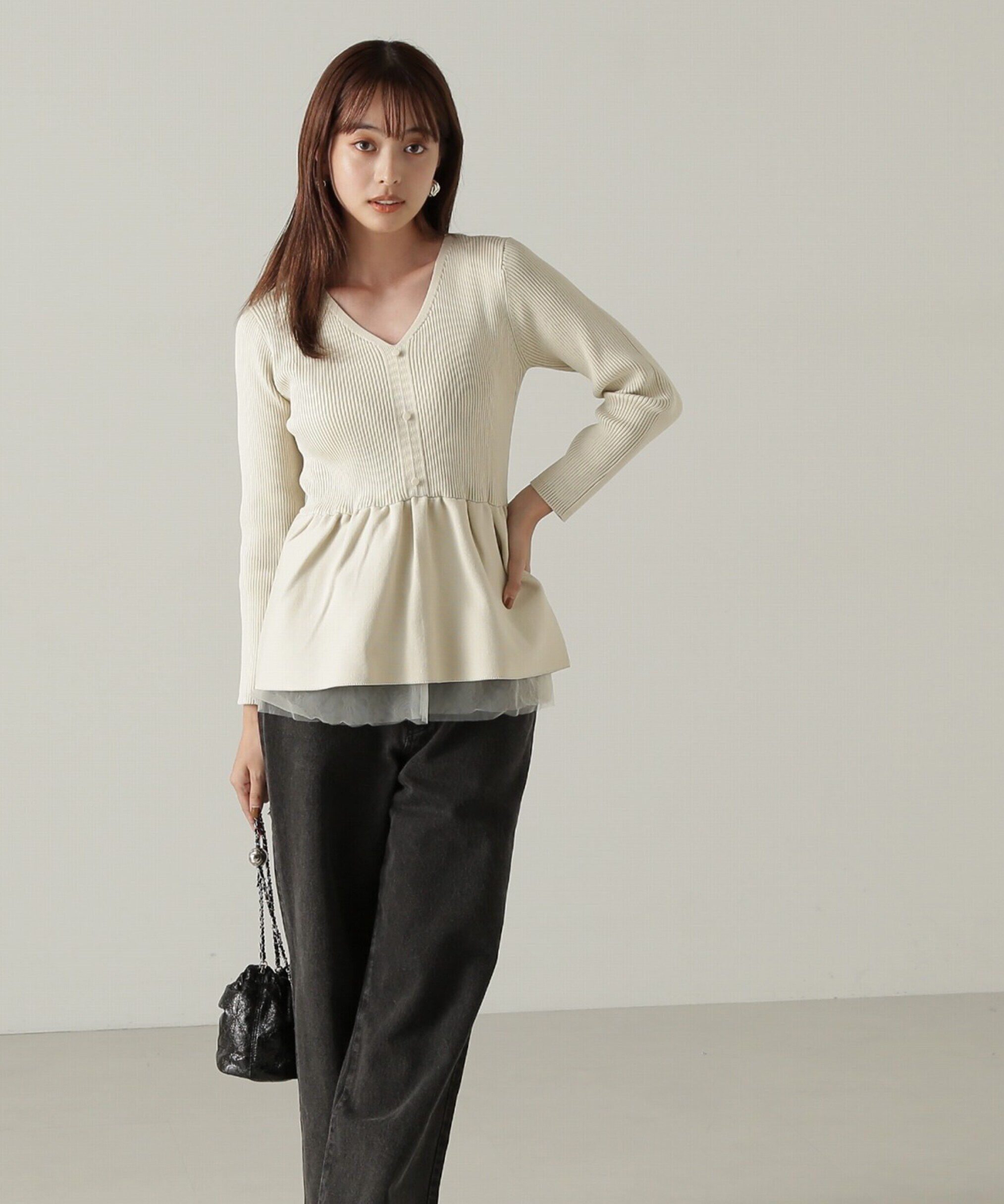 PROPORTION BODY DRESSING「前後2wayシアー切り替えペプラムニット　24AW」|ニット・セーター|