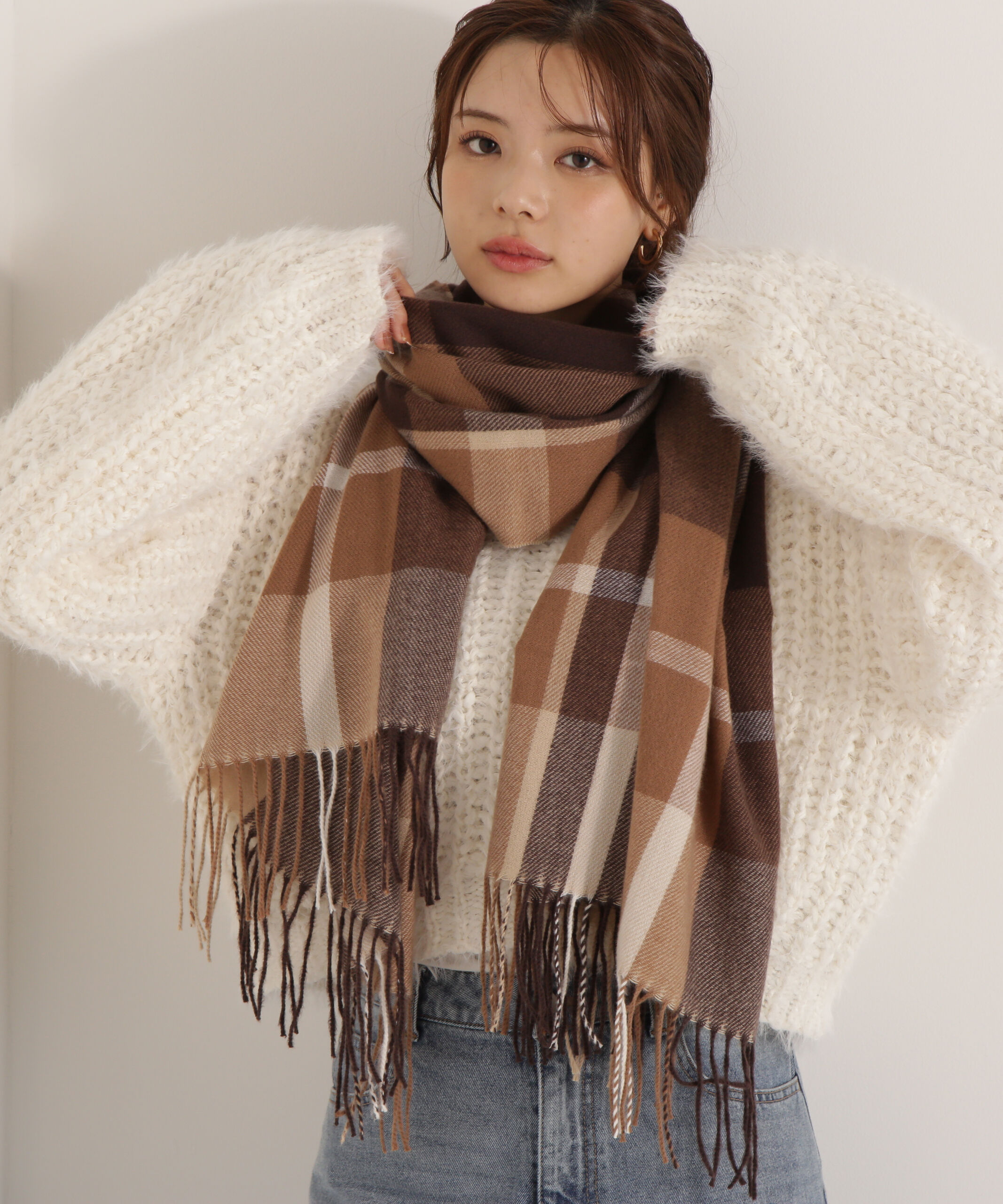 PROPORTION BODY DRESSING「ダークトーンチェックストール」|その他|ブラウン