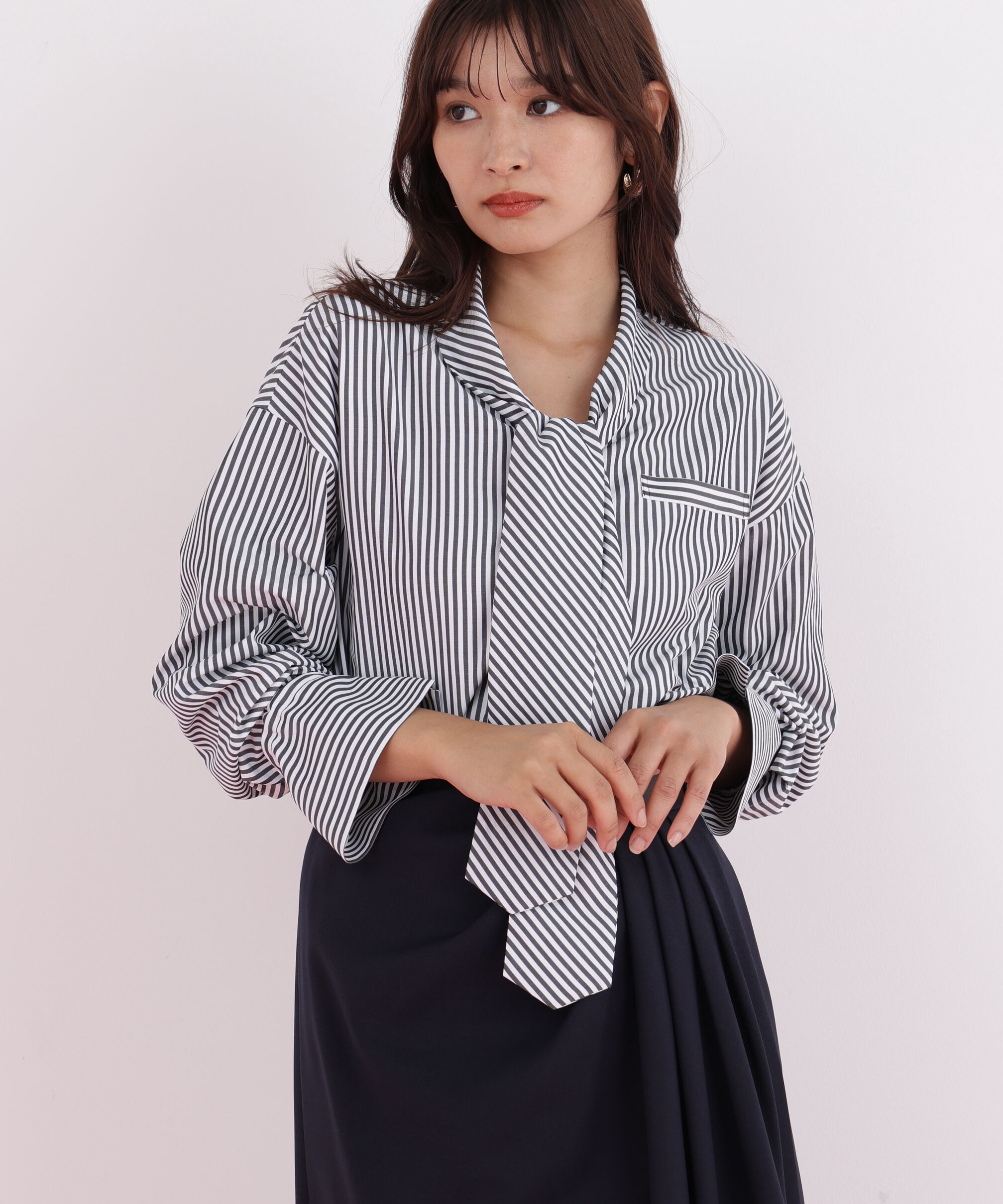  「ストライプタイネックシャツ」|シャツ・ブラウス|