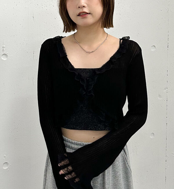 archives「レーストリミングニットカーディガン」|カーディガン|BLACK