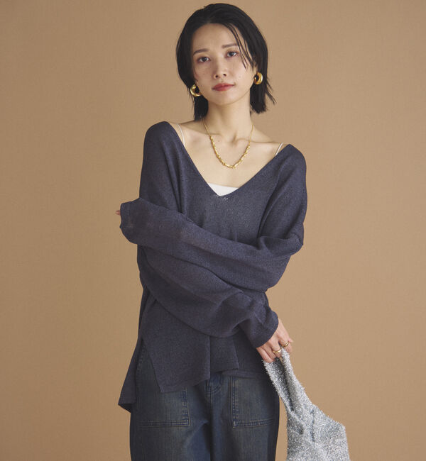 Doux archives「ペーパーヤーン深Ｖニット」|ニット・セーター|