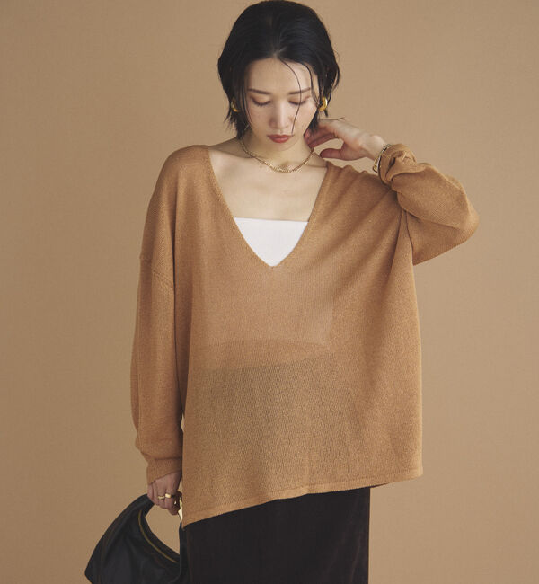 Doux archives「ペーパーヤーン深Ｖニット」|ニット・セーター|CAMEL