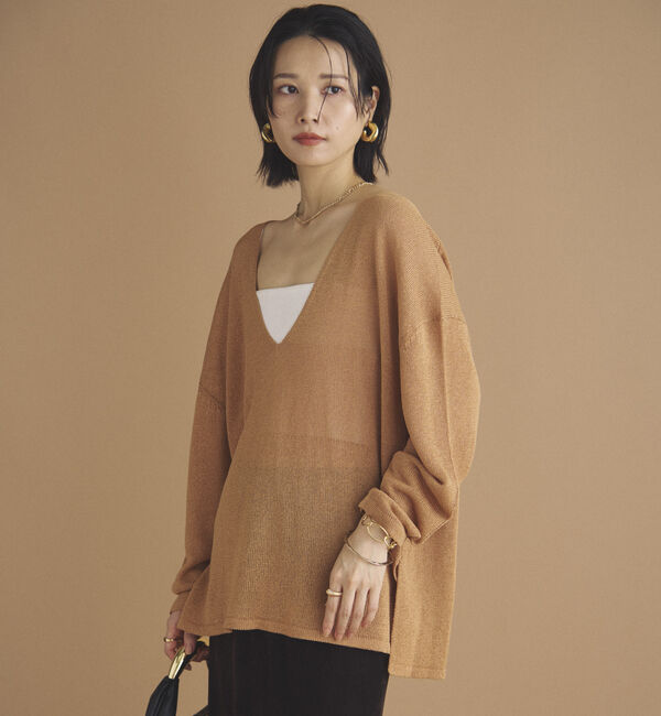 Doux archives「ペーパーヤーン深Ｖニット」|ニット・セーター|