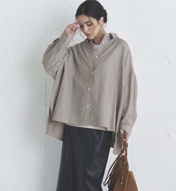 Doux archives「ストライプポンチョシャツ」|シャツ・ブラウス|CHARCOAL GRAY