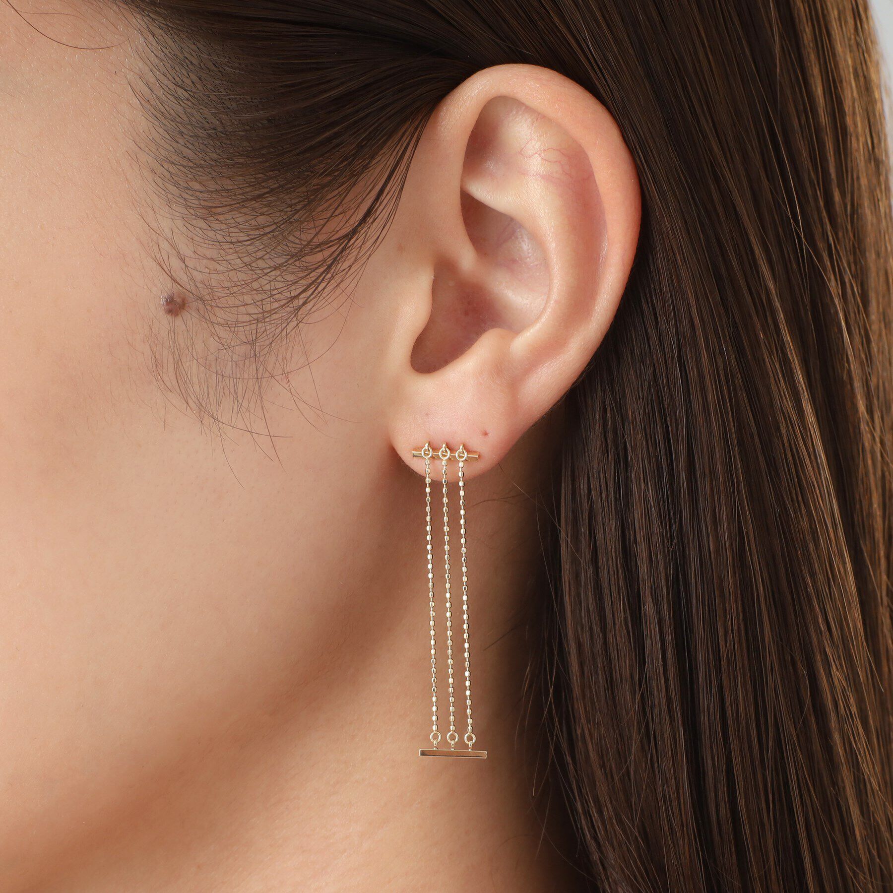 COCOSHNIK「K10カットボールチェーン3連 スタッドピアス」|ピアス|